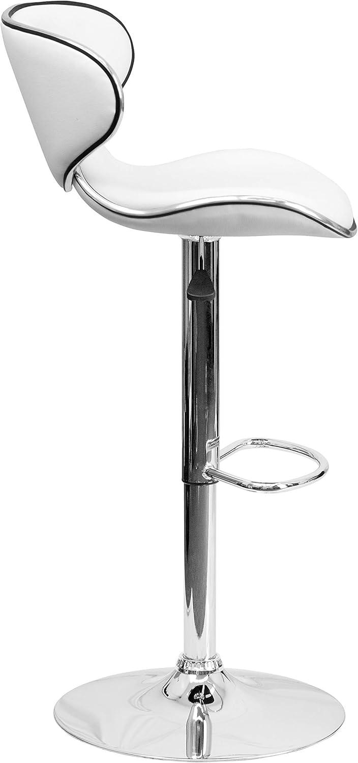 Flash Furniture Contemporary Cozy Mid-Back White Vinyl Adjustable Height Barstool with Chrome Base