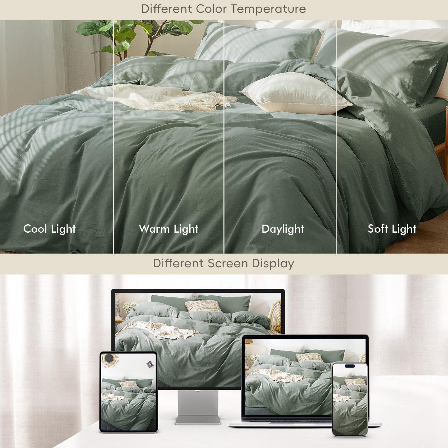 MOOMEE 100% Washed Cotton Linen Like Textured Duvet Cover Set