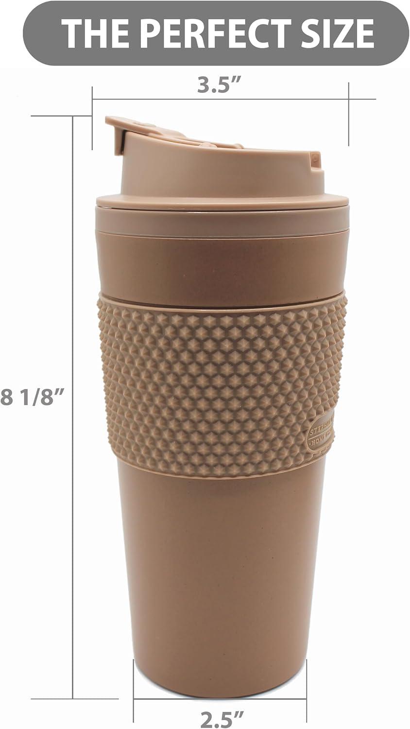 Stephan Roberts 16 oz Coffee Tumblers, Set of 2, Brown, BPA Free