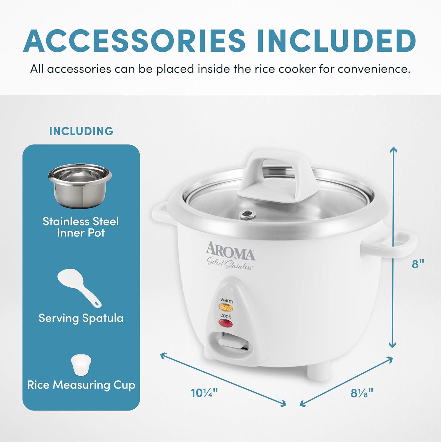 Aroma AROMA® Select Stainless® Pot Style Rice Cooker, Stainless Steel Inner Pot