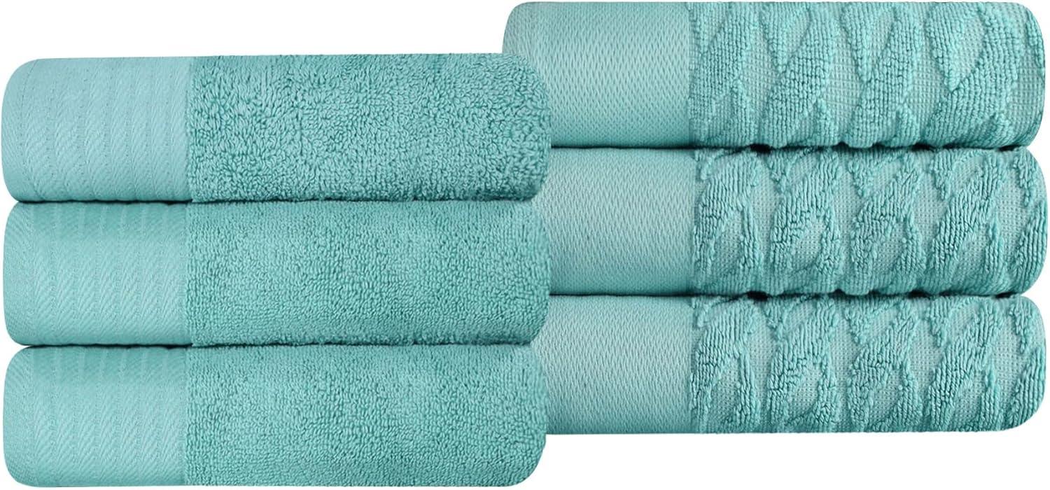 Superior Turkish Cotton Jacquard Solid 6-Piece Hand Towel Set, Cascade