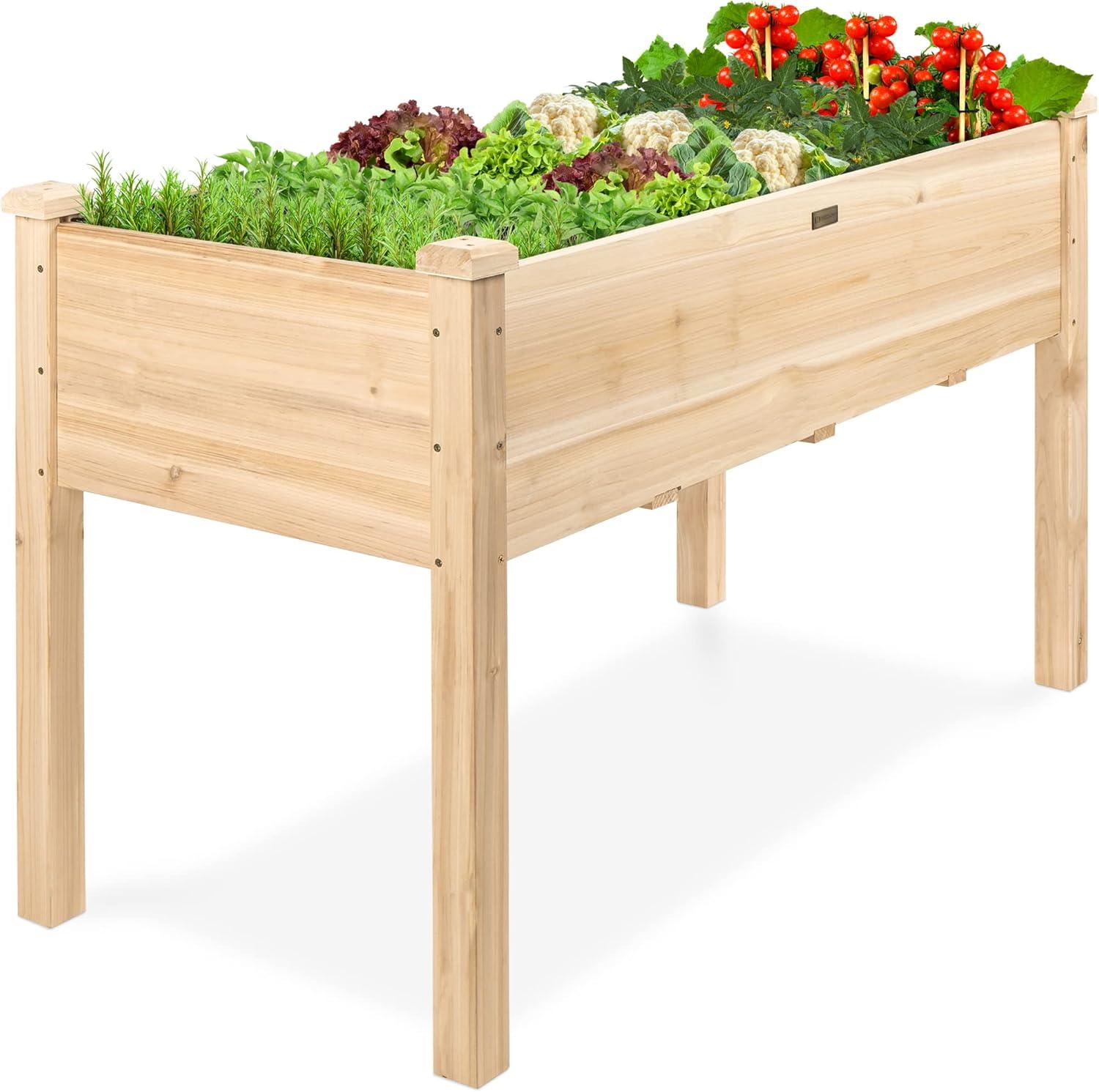 Natural Fir Wood Elevated Garden Planter with Liner, 48"