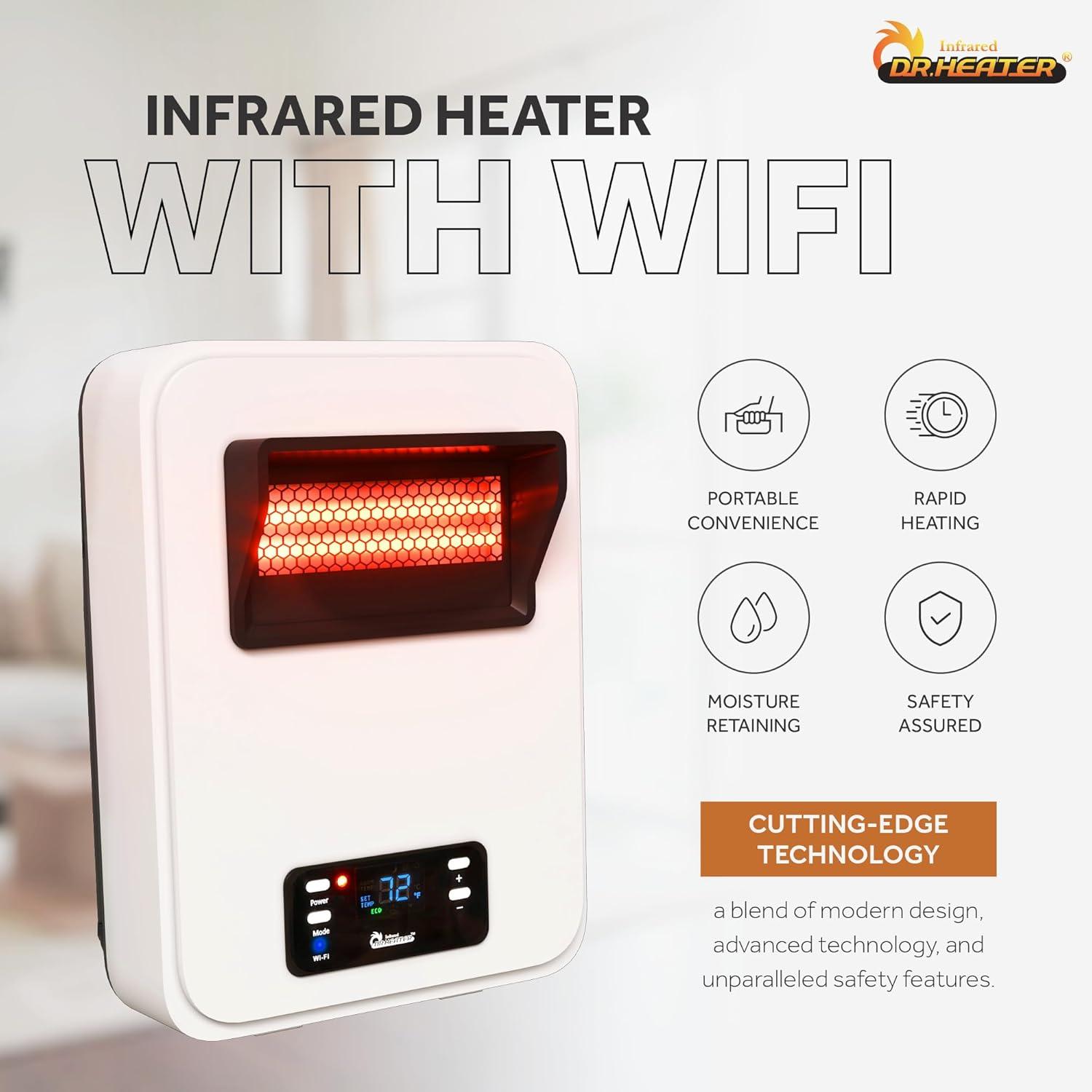 1500-Watt White Wall Hung or Wall Mount Electric Space Heater Dual System with Infrared and Fan Forced, WiFi and RC