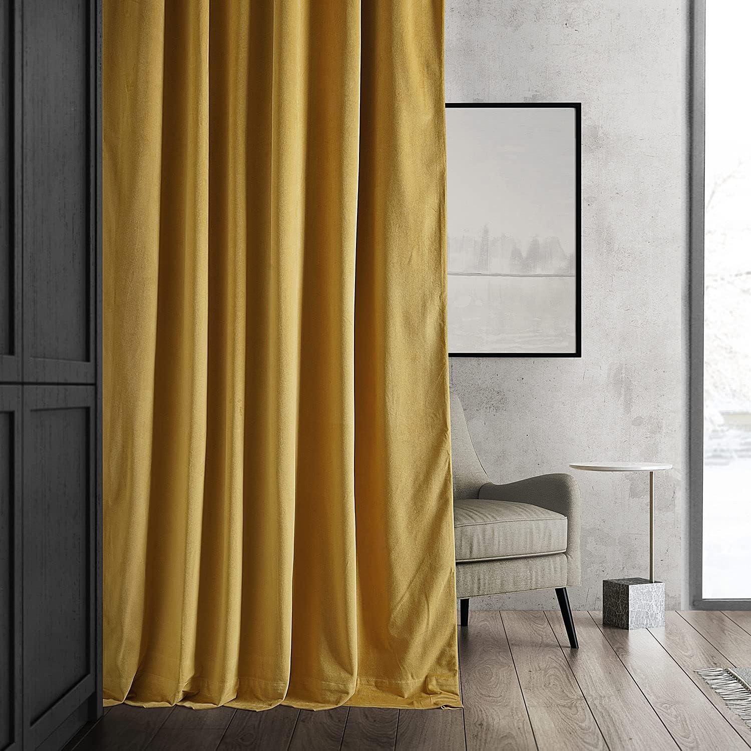 Half Price Drapes Signature Fool's Gold Velvet Blackout Curtains For Bedroom(1 Panel), 50WX 84L