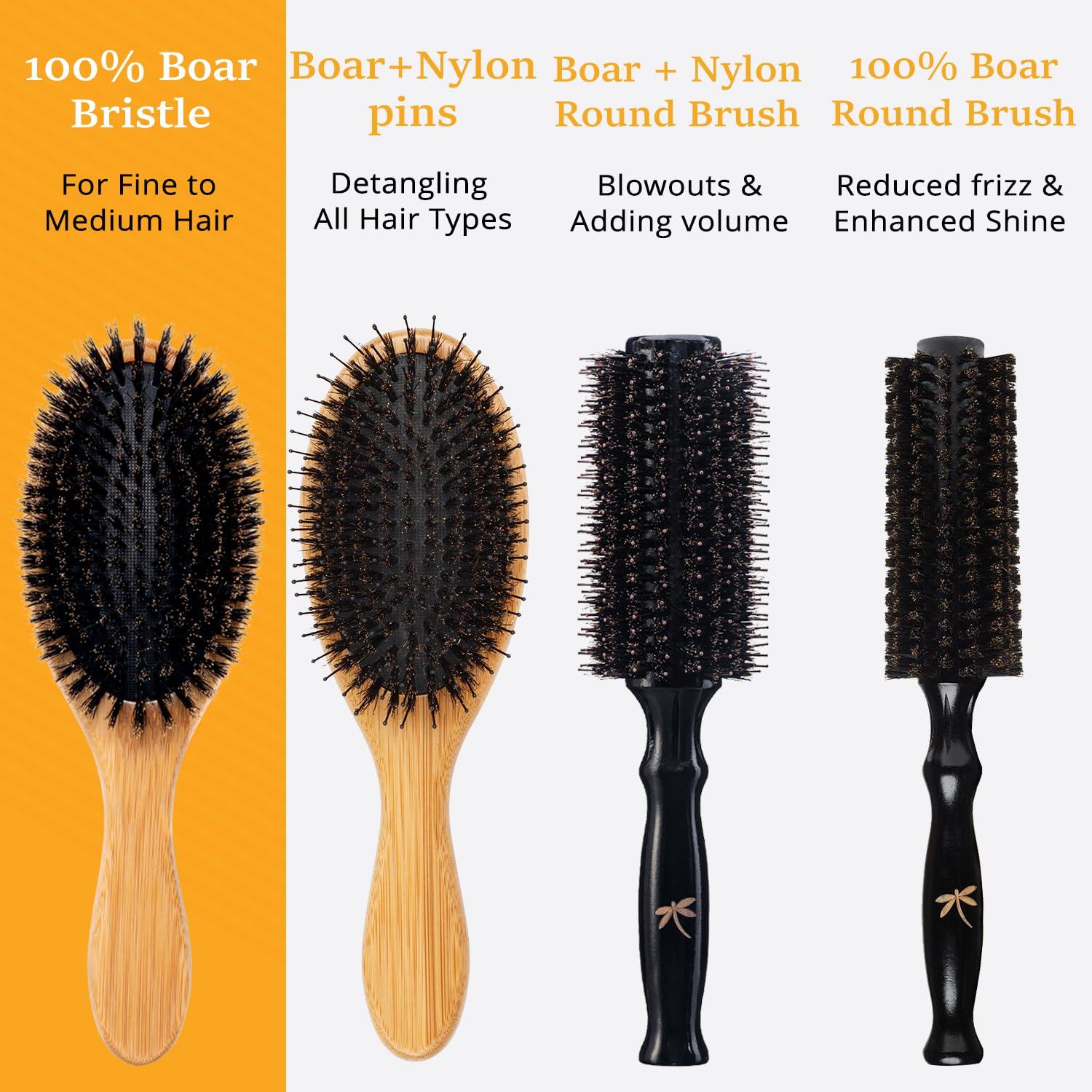 Belula 100% Boar Bristle Hair Brush Set (Medium). Soft Natural Bristles for Thin and Fine Hair. Restore Shine And Texture. Wooden Comb, Travel Bag and Spa Headband Included!