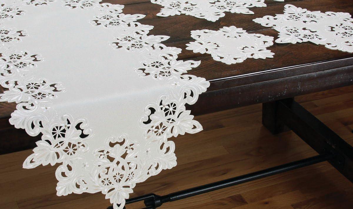 Ivory Embroidered Cutwork Lace Table Runner, 16 x 34 Inch