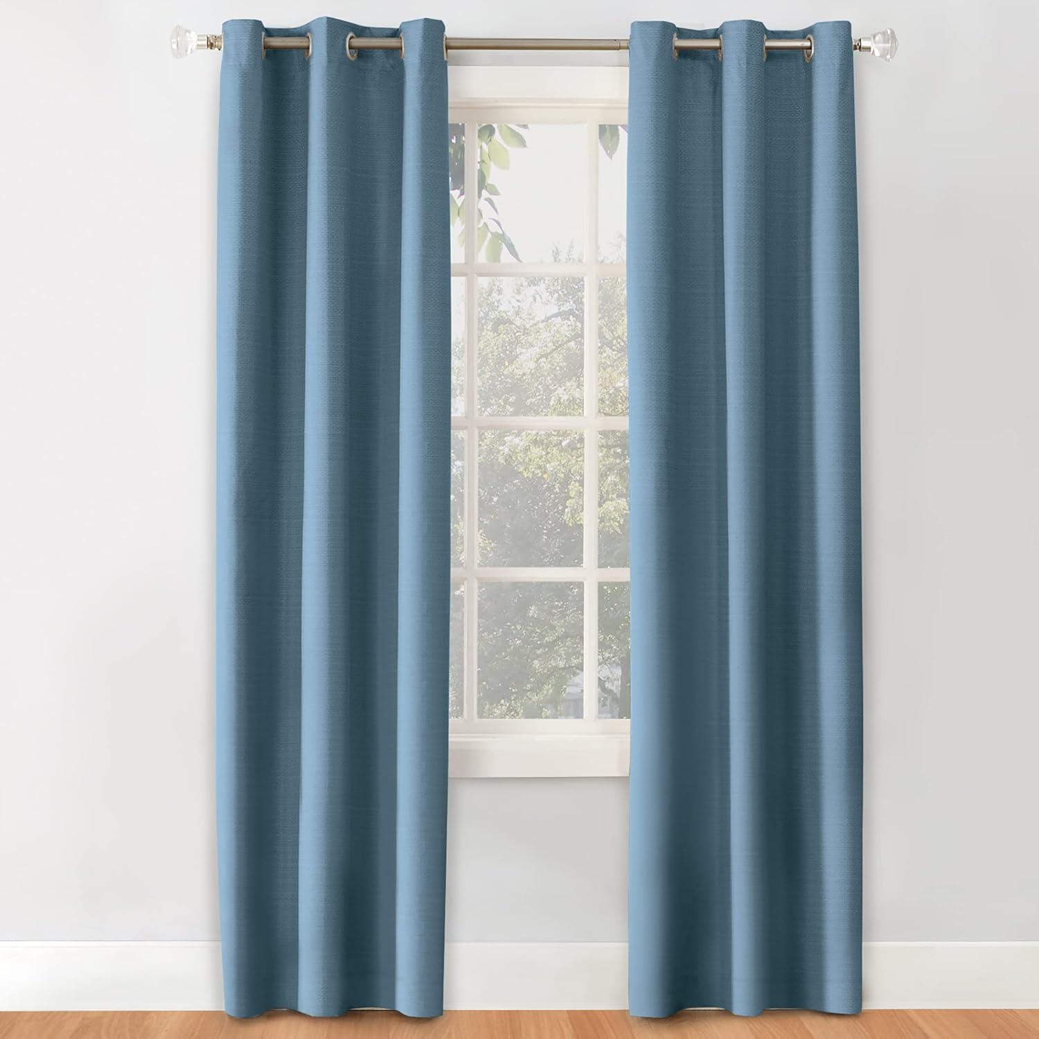 Sun Zero Solid Print Grommet Room Darkening/Blackout Curtain Panel, 40" X 84" (Single Panel), 40"X84", Blue