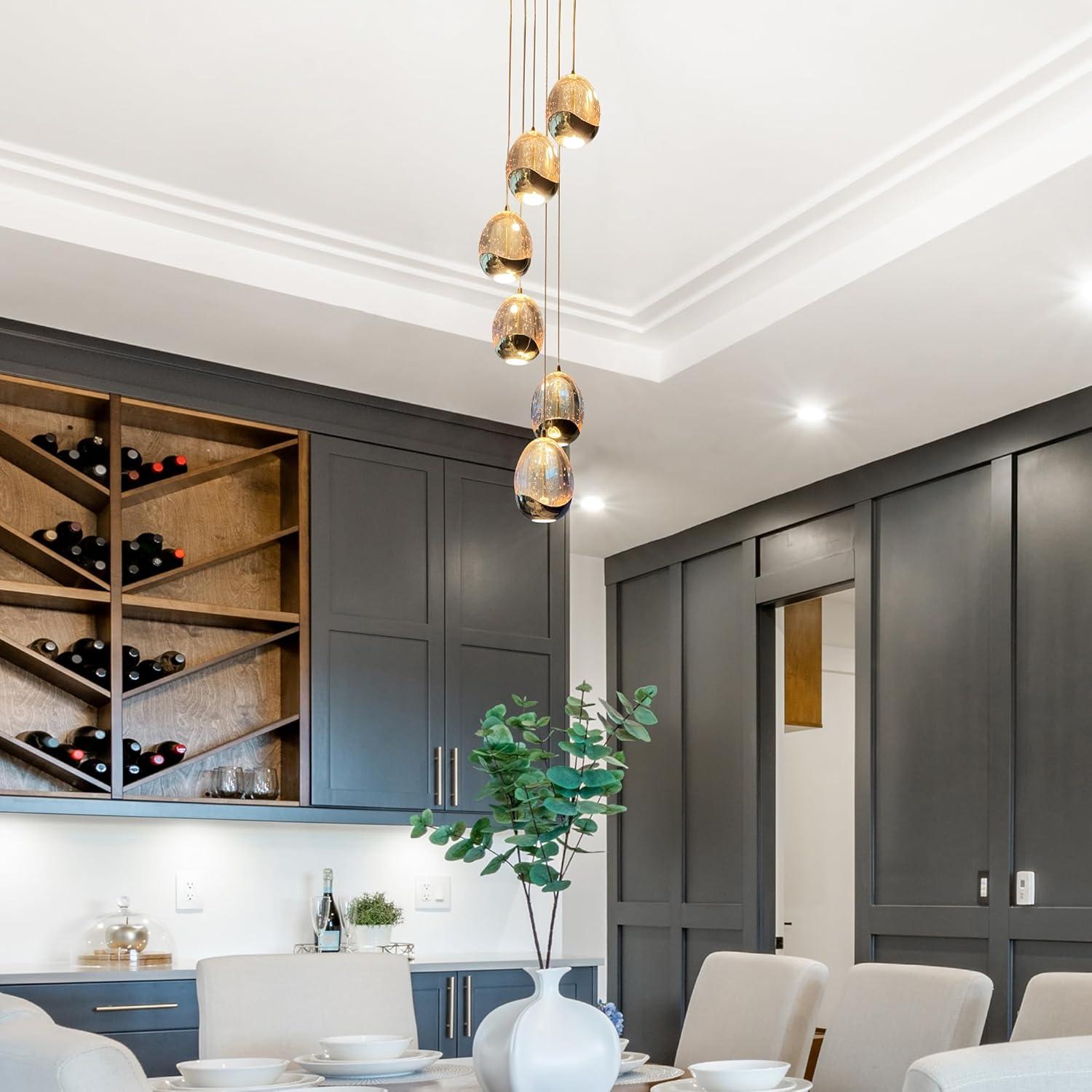 VONN Lighting Venezia 7-Light Pendant Height Adjustable ETL Certified LED Teardrop Chandelier, Globe Glass Shades