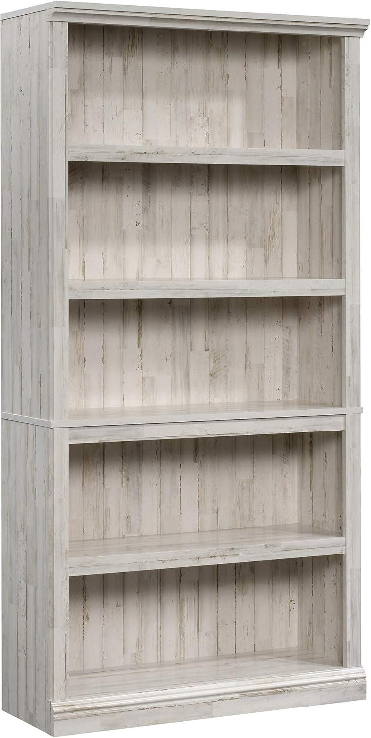 White Plank 5-Shelf Adjustable Wood Bookcase