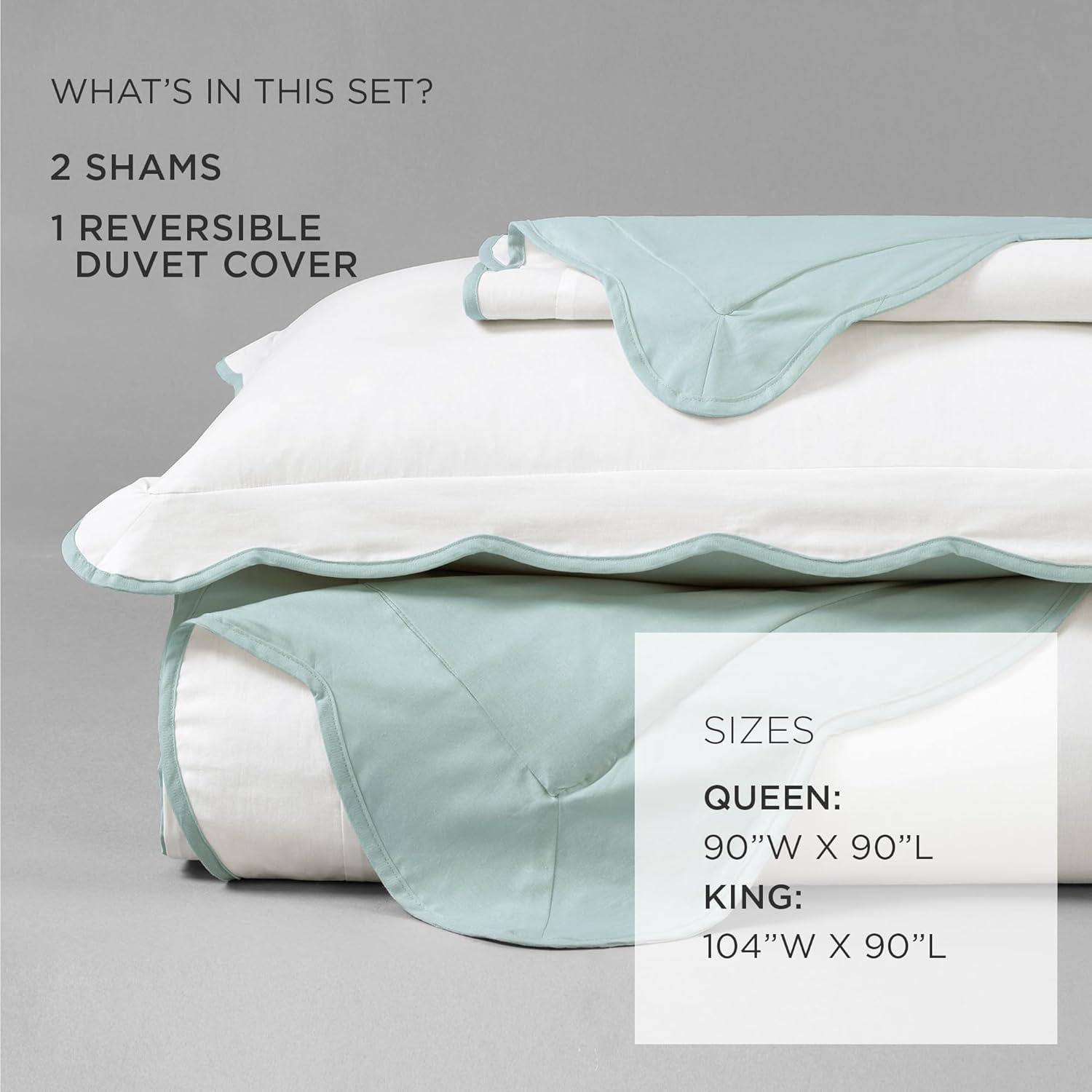 Full/Queen White and Blue Cotton Coastal Chic Duvet Cover Set