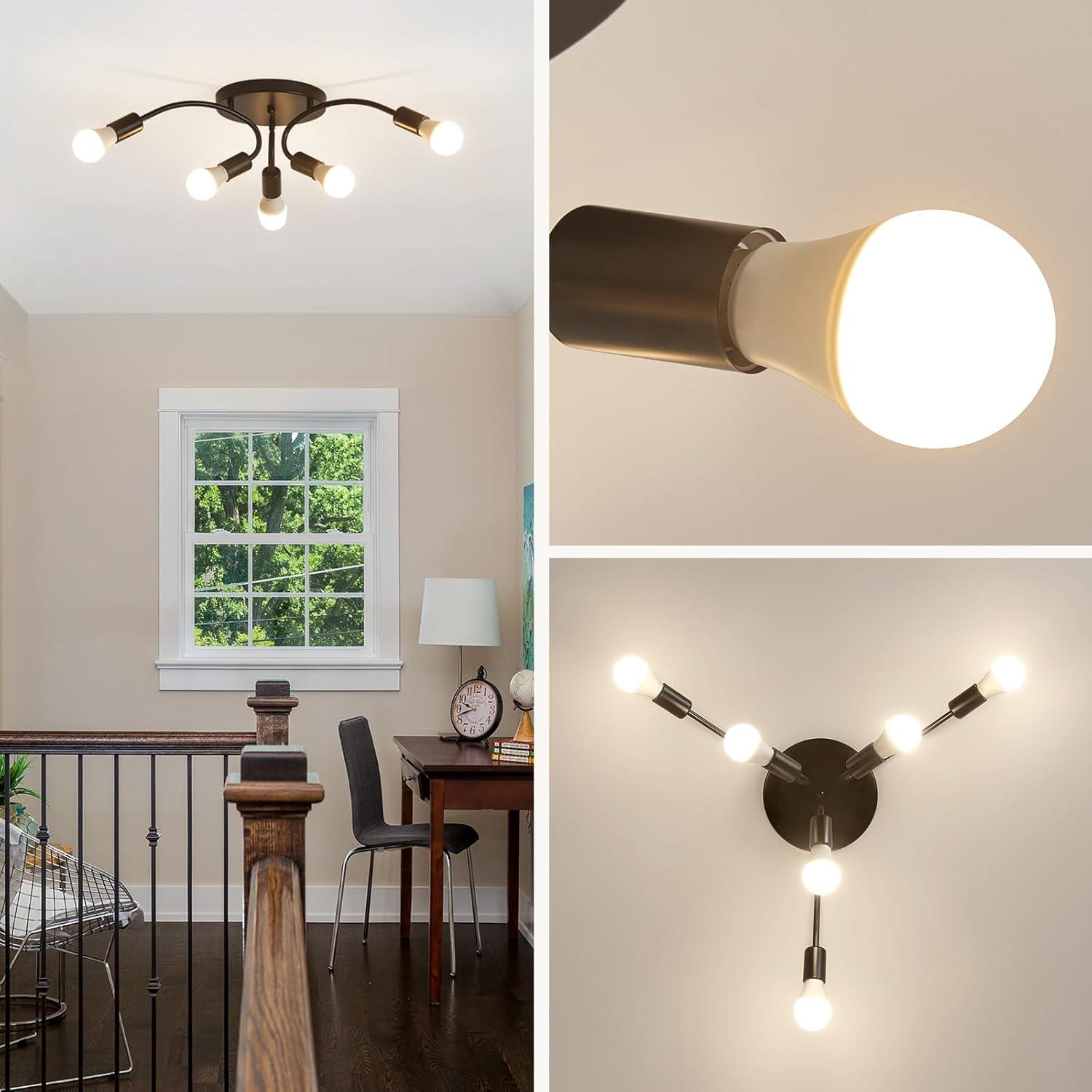 Modern Sputnik Chandeliers, 6-Light Ceiling Light Fixture for Bedroom, Kitchen, Dining Room, Living Room, Black with E26 Bulb Base
