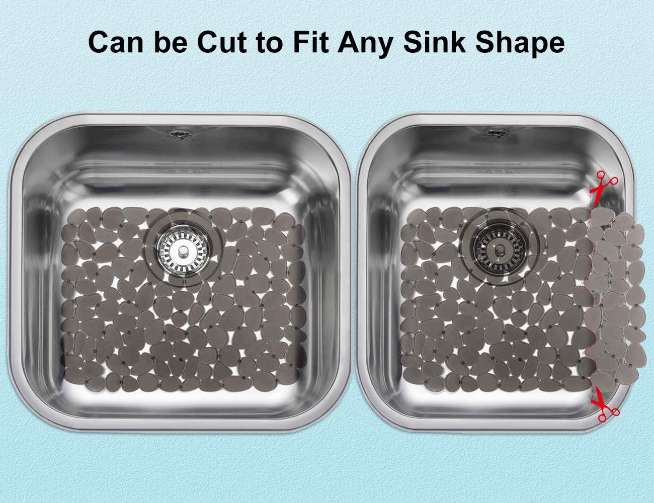 Yolife Pebble Sink Mats for Stainless & Porcelain Sinks, PVC Saddle Protectors - Dish & Glassware Guard (Grey, 2 Pack)