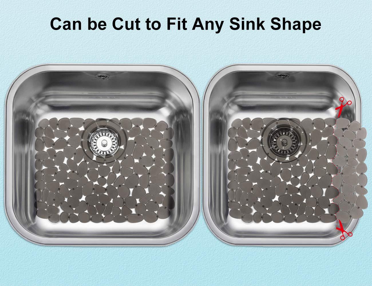 Yolife Pebble Sink Mats for Stainless & Porcelain Sinks, PVC Saddle Protectors - Dish & Glassware Guard (Grey, 2 Pack)