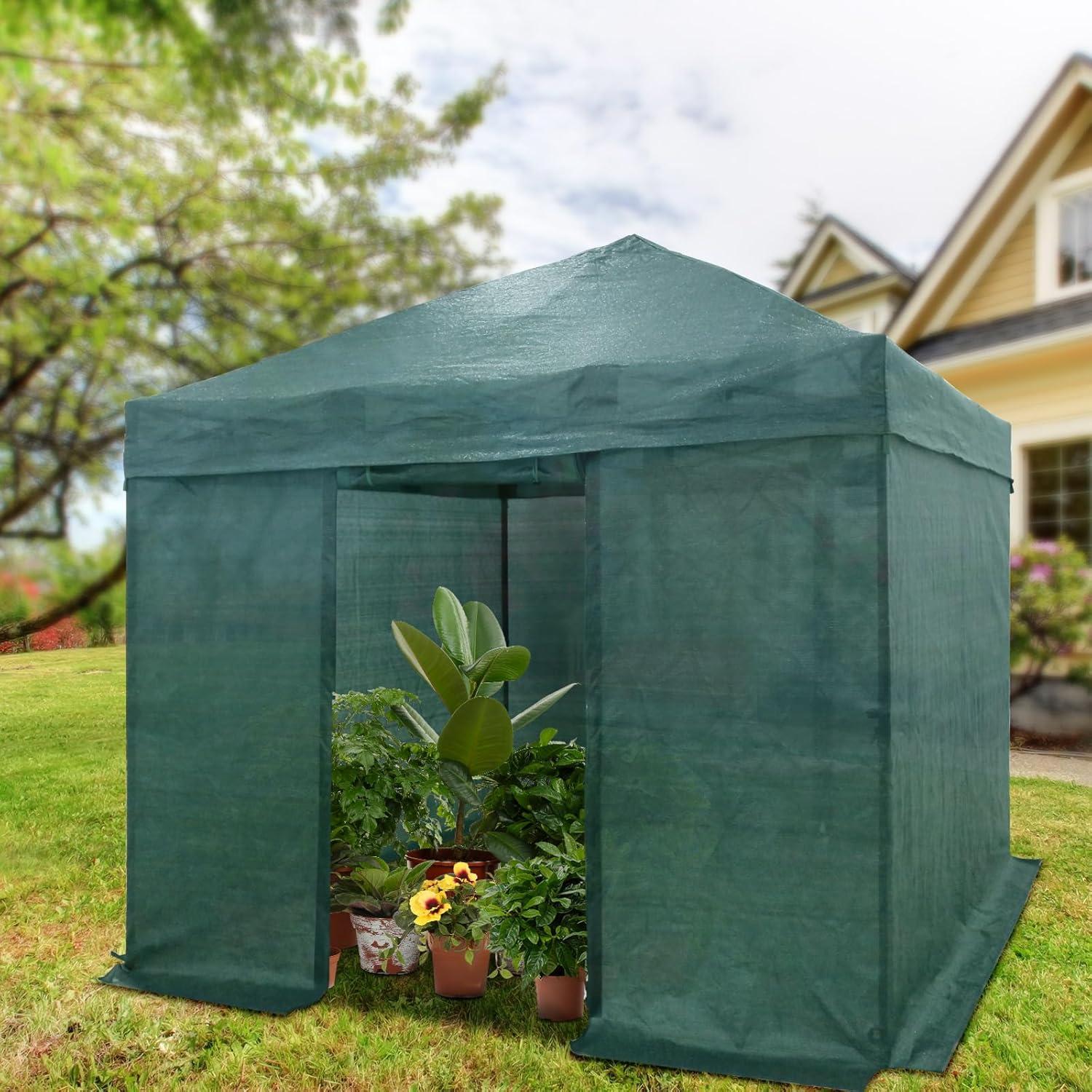 EAGLE PEAK 10x10 Walk-in Shade Cloth Cover Greenhouse Instant Pop-up Portable Gardening Green House with Mesh Cover, Front Entry Door, Green