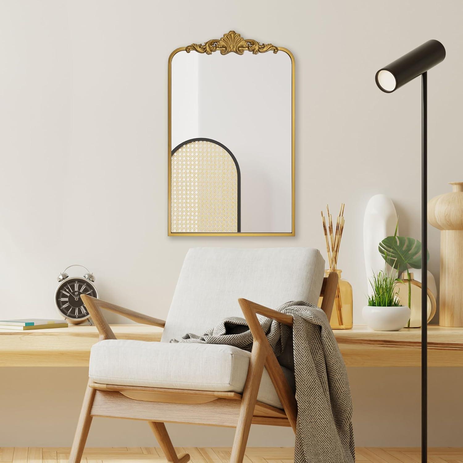 Gold Rectangular Baroque Bathroom Wall Mirror