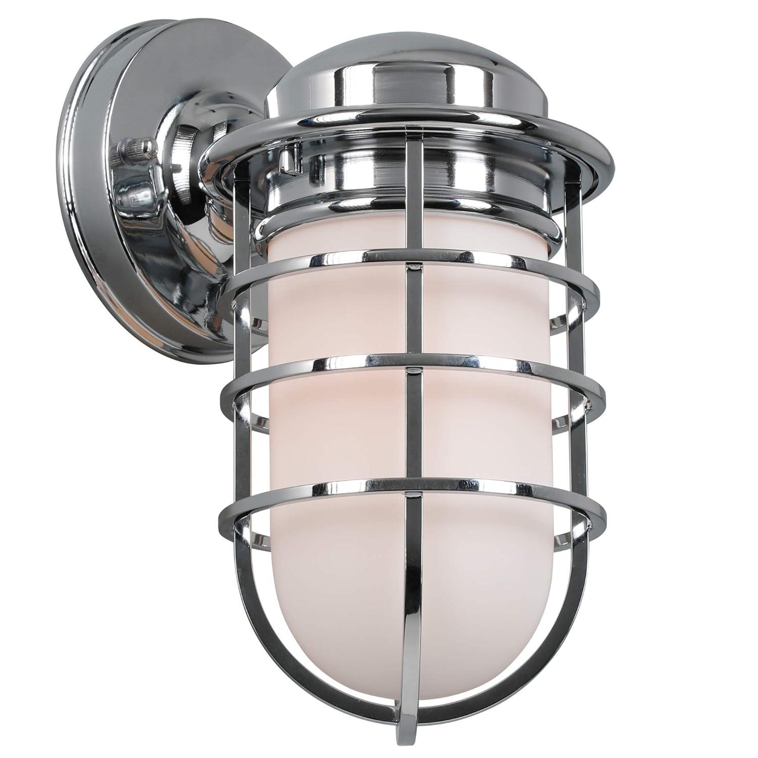 Design House 588947-PC Seaton Classic Industrial 1-Light Indoor Dimmable Wall Light with Removeable Metal Wire Cage and White Opal Frosted Glass for Kitchen Hallway Bedroom Bathroom, Polished Chrome