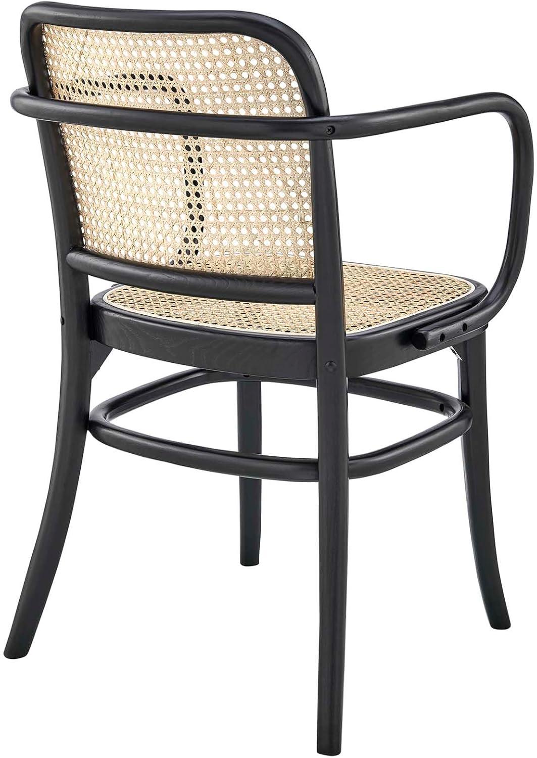 Modway Winona Elm Wood Dining Chair with Cane Rattan Seat in Black 21 x 22.5 x 32