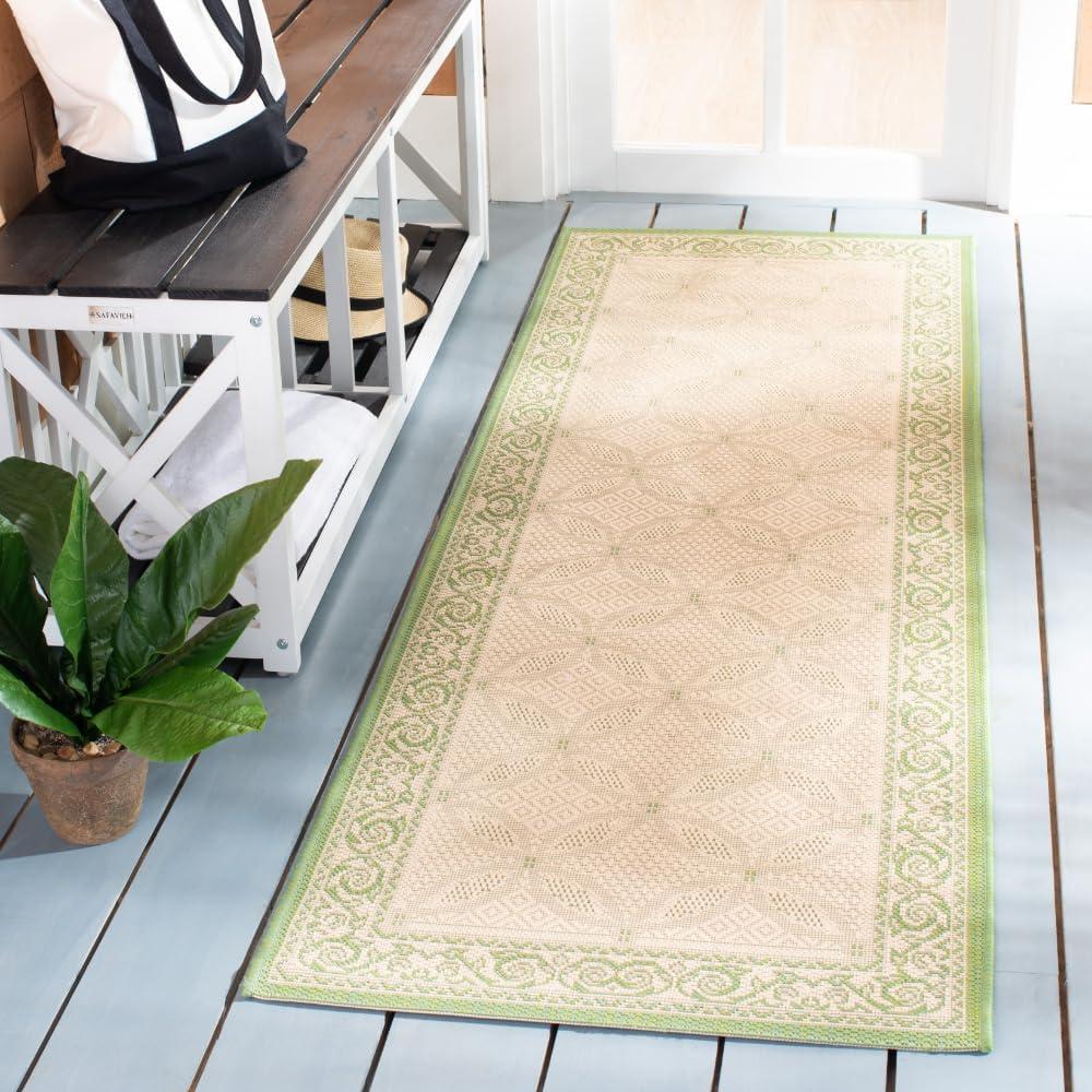 Courtyard CY1502 Power Loomed Indoor and Outdoor Runner Rug - Natural/Olive - 2'3"x6'7" - Safavieh