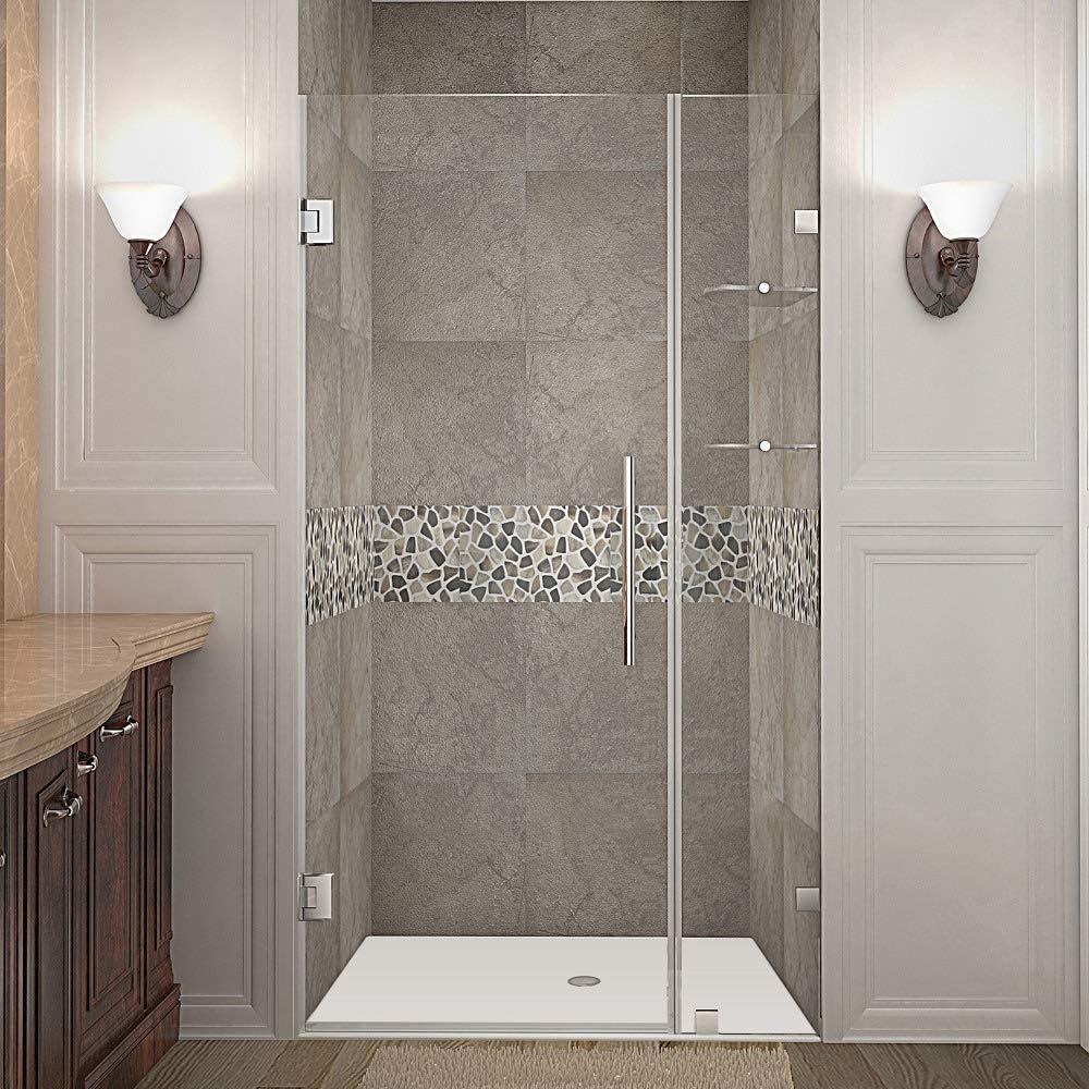 Nautis 41 x 72 in. Completely Frameless Hinged Shower Door with Glass Shelves in Stainless Steel