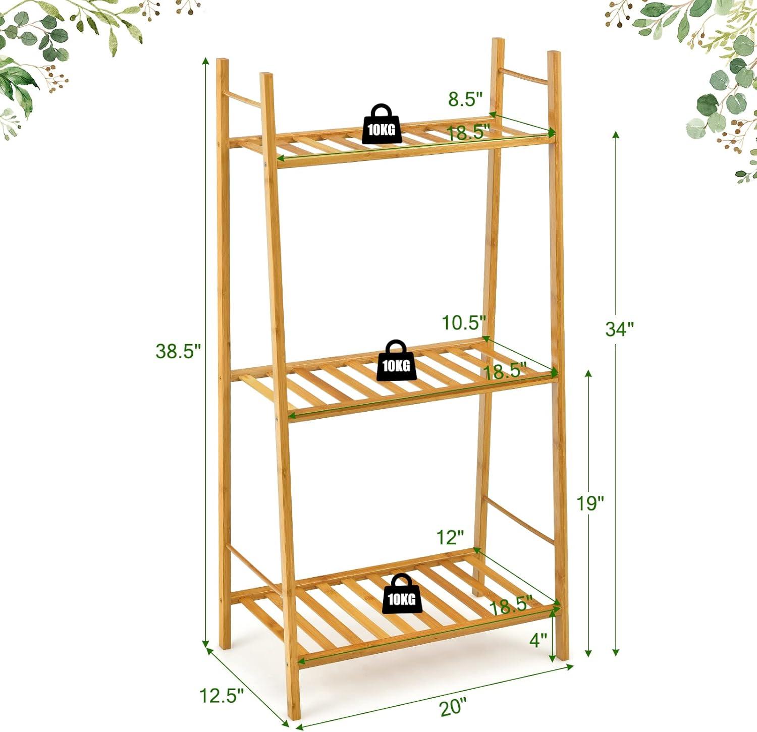 Costway Bamboo Plant Stand 3 Tiers Plant Rack Vertical Tiered Plant Ladder Shelf