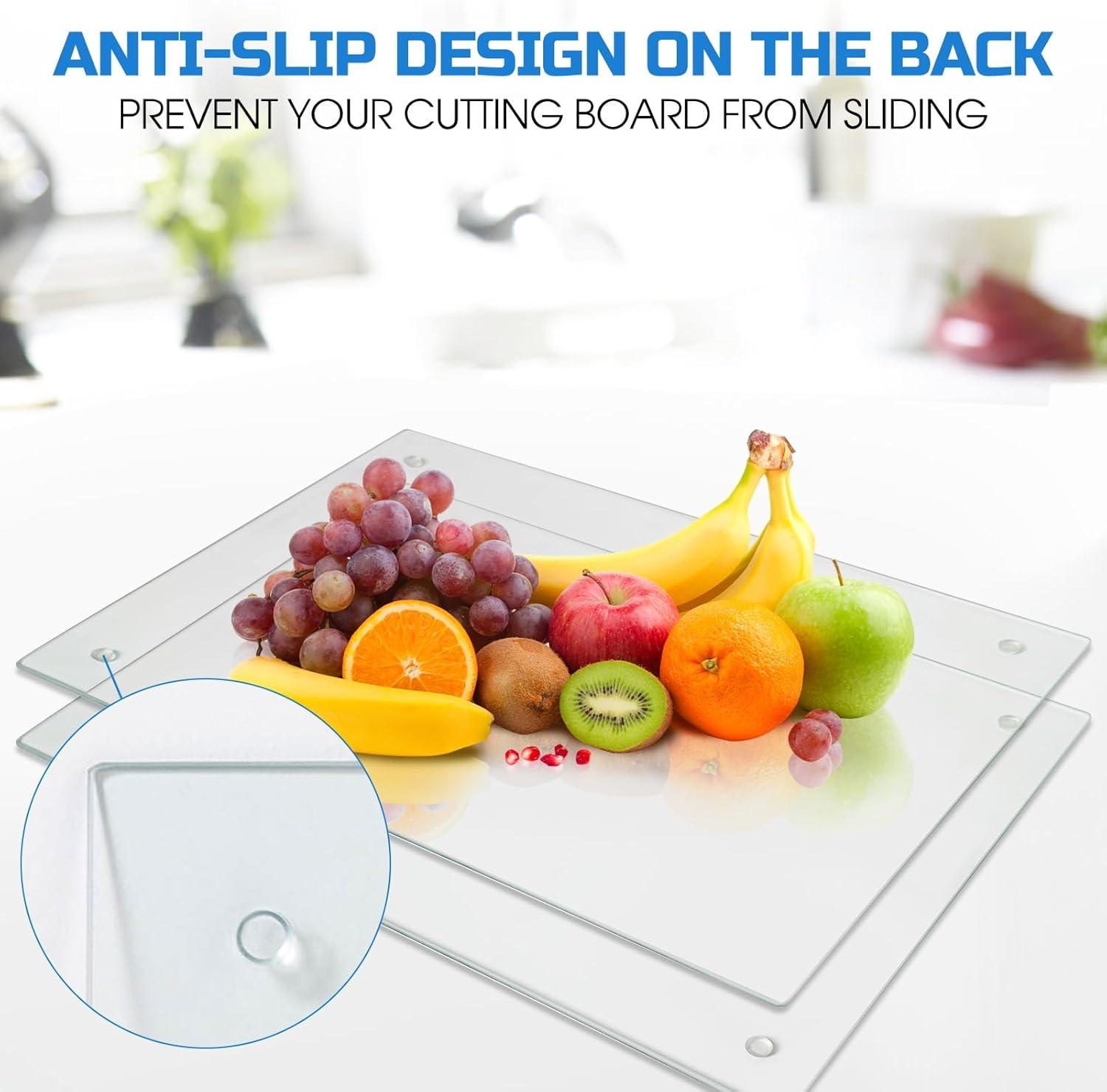 Tempered Glass Cutting Board for Kitchen, Clear Glass Board for Countertop, Heat Resistant, with Non-Slip Feet, 12x16" & 12x8" 2 Pcs Clear