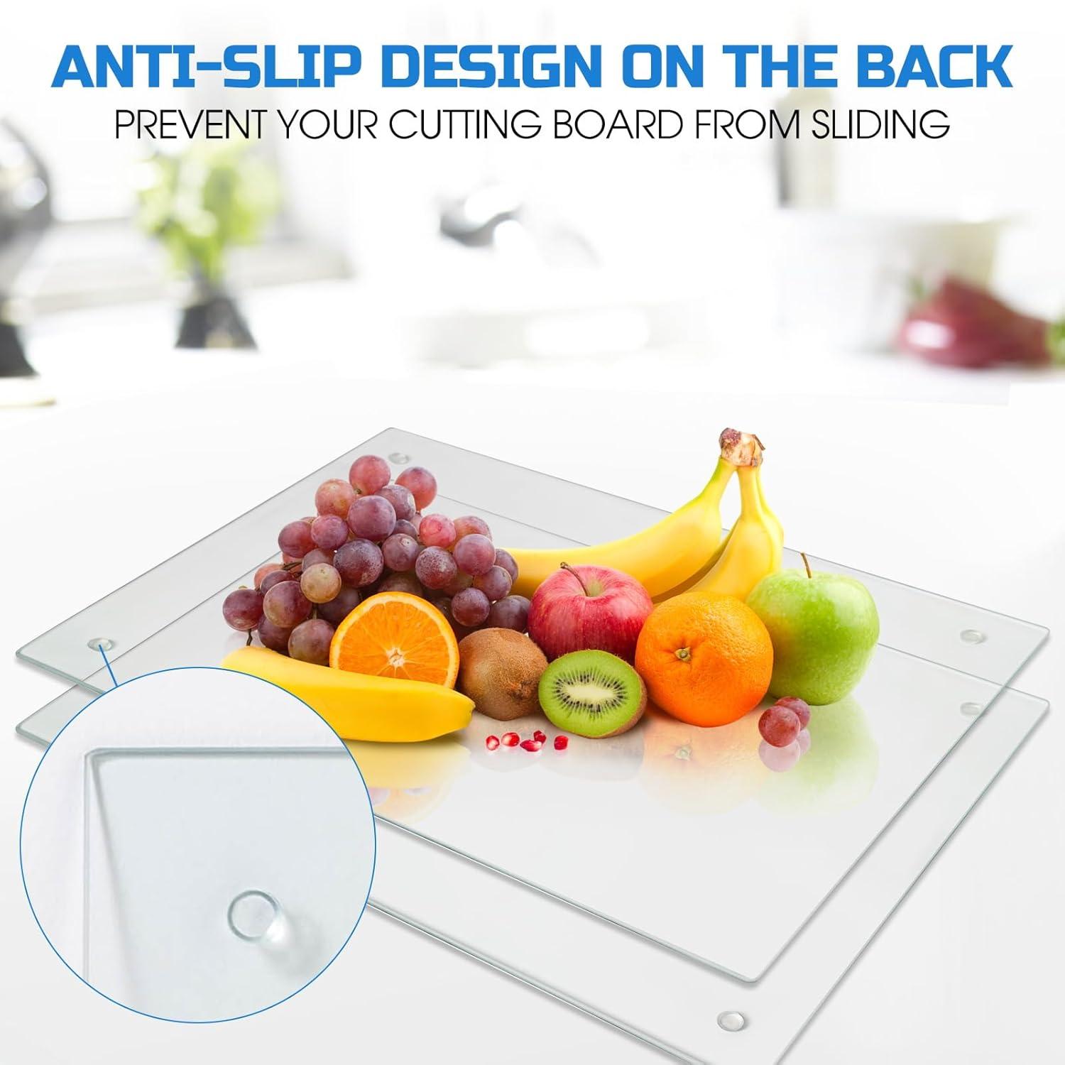 Tempered Glass Cutting Board for Kitchen, Clear Glass Board for Countertop, Heat Resistant, with Non-Slip Feet, 12x16" & 12x8" 2 Pcs Clear