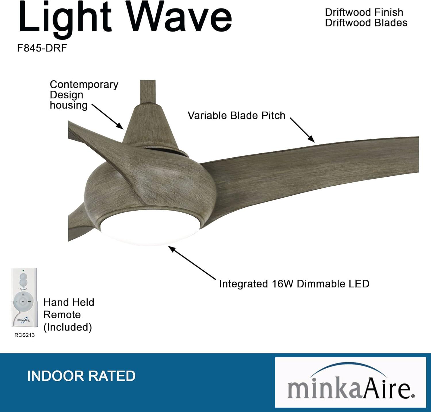 44" Minka Aire Light Wave Modern Driftwood LED Ceiling Fan with Remote