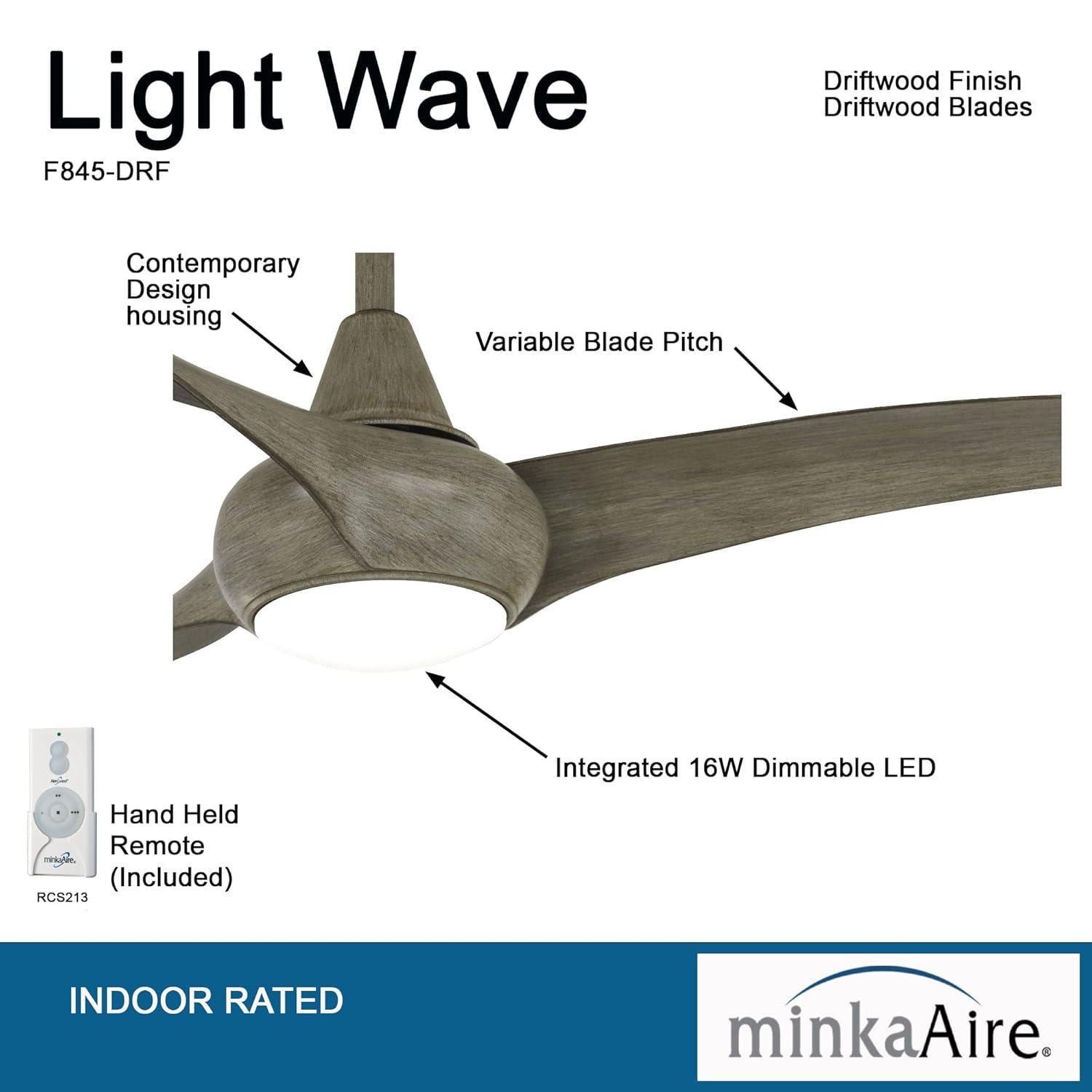 44" Minka Aire Light Wave Modern Driftwood LED Ceiling Fan with Remote