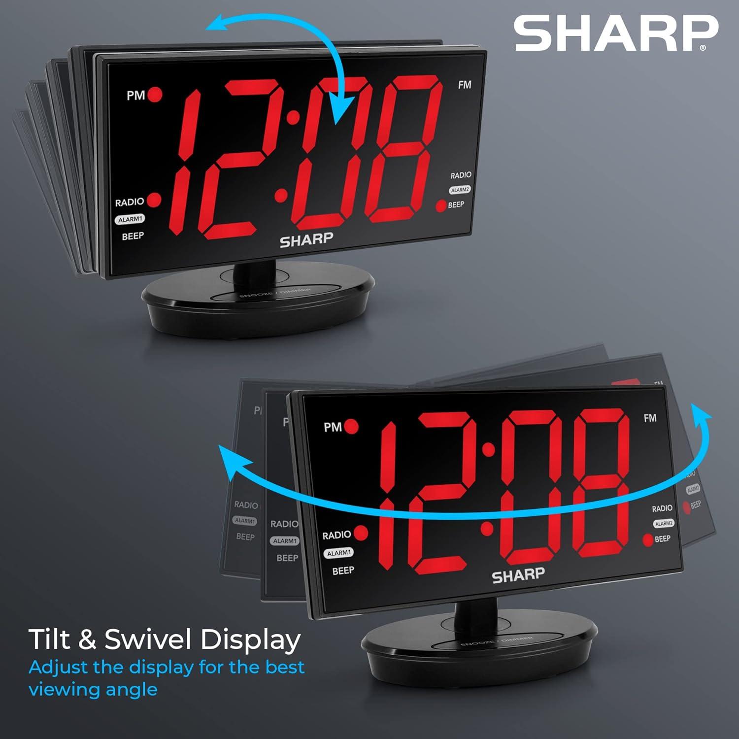 Sharp 8.9" Black Digital Alarm Clock with LED Display and FM Radio