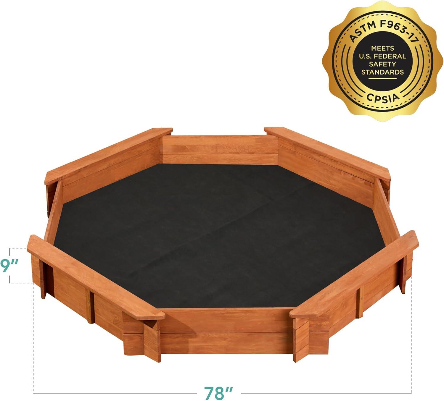 Best Choice Products Kid's Octagonal Wooden Outdoor Sandbox w/ Benches, 8 Seats, Cover, XL Sandpit, Liner