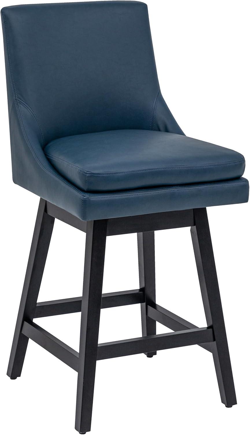 CHITA 26 inch Upholstered Swivel Fabric Counter Bar Stools with Back & Wood Legs Set of 2,Faux Leather in Navy Blue