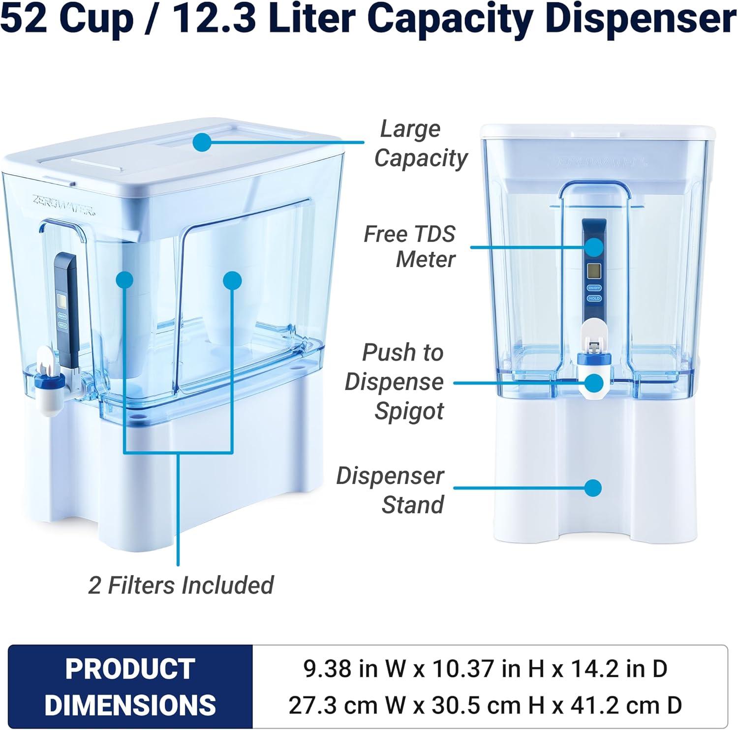 Orblue 52-Cup 5-Stage Water Filter Pitcher Dispenser With 5-Stage 0 TDS Zero Water Filter – IAPMO Certified To Reduce Metals, Chlorine, Lead, Chromium, And Forever Chemicals PFOA/PFOS