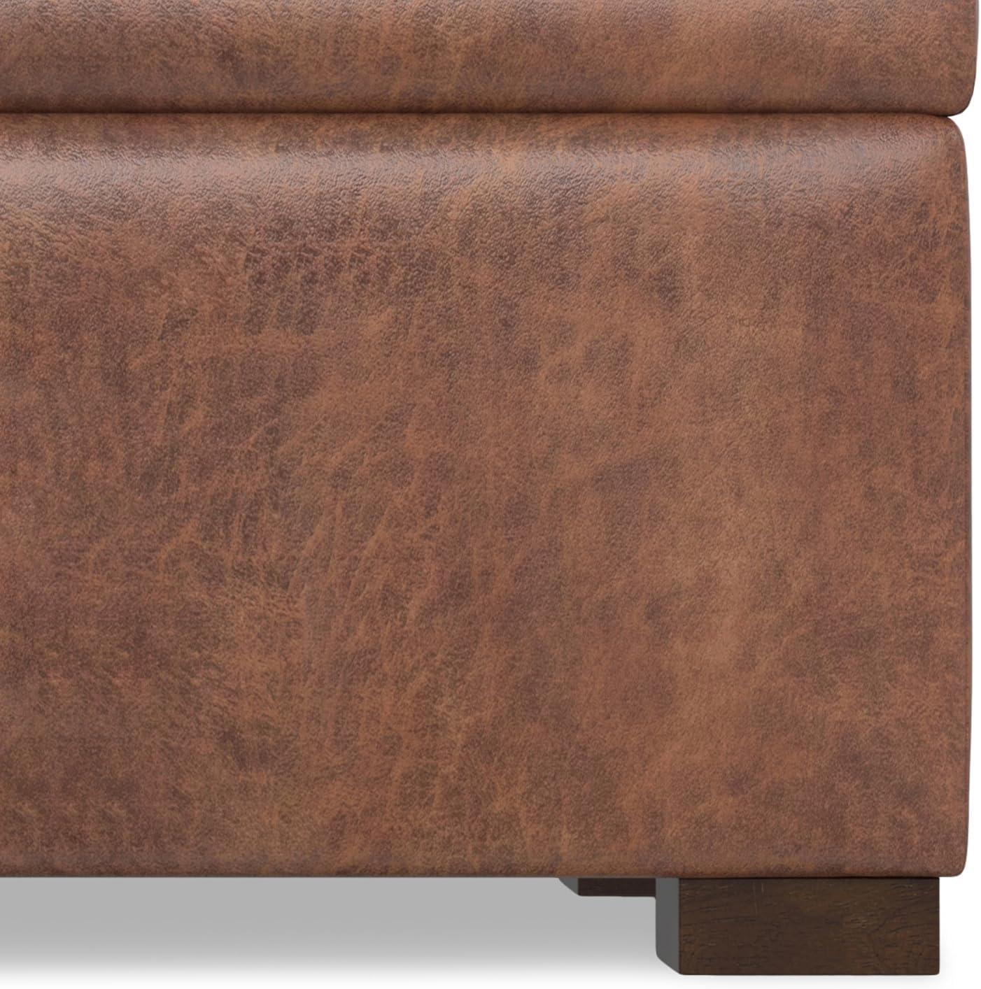 Gabbie 48" Distressed Saddle Brown Faux Leather Storage Ottoman