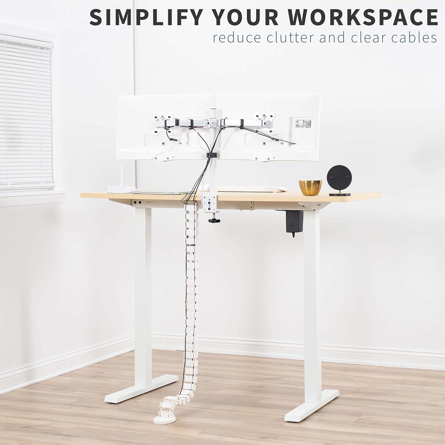 VIVO White Vertebrae Cable Management Kit, Standing Desk Quad Wire Organizer