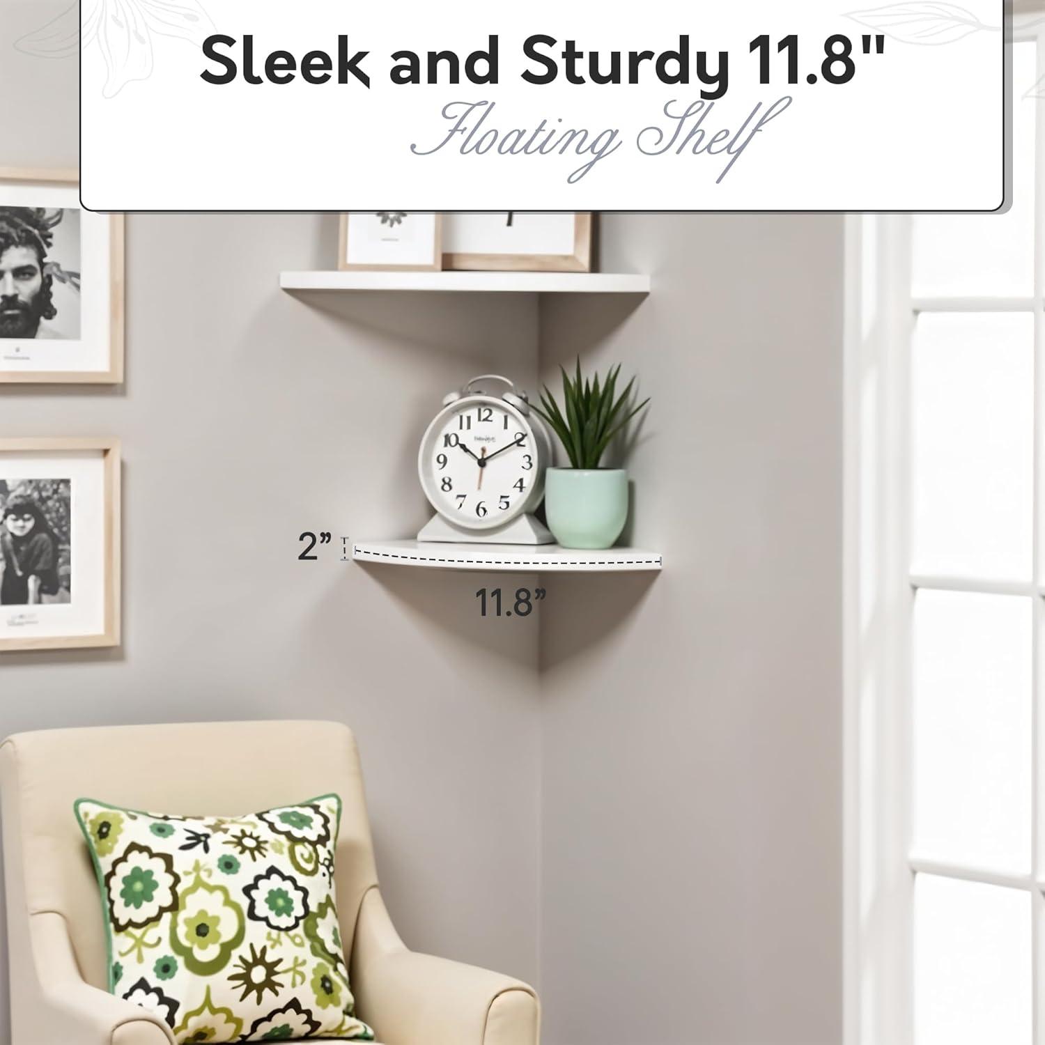 InPlace 11.8" x 11,8" Floating Corner Shelf Wall Mounted White: Modern Style, Wood Composite, Includes Mounting Hardware