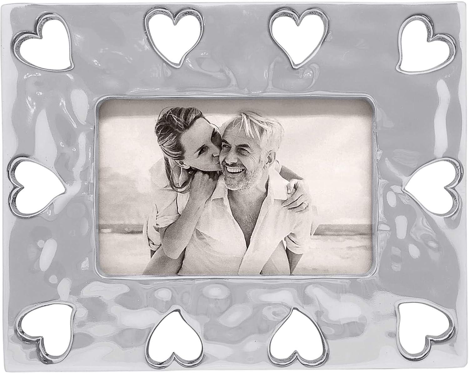 Silver Embossed Heart Border Metal Picture Frame