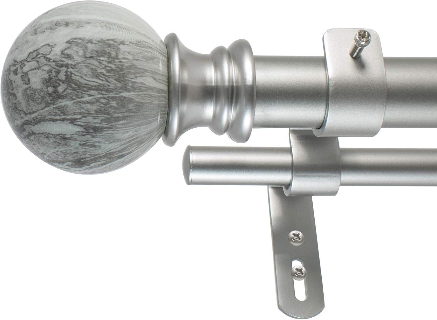 Adjustable Antique Silver Double Curtain Rod Set with Grey Marble Finials