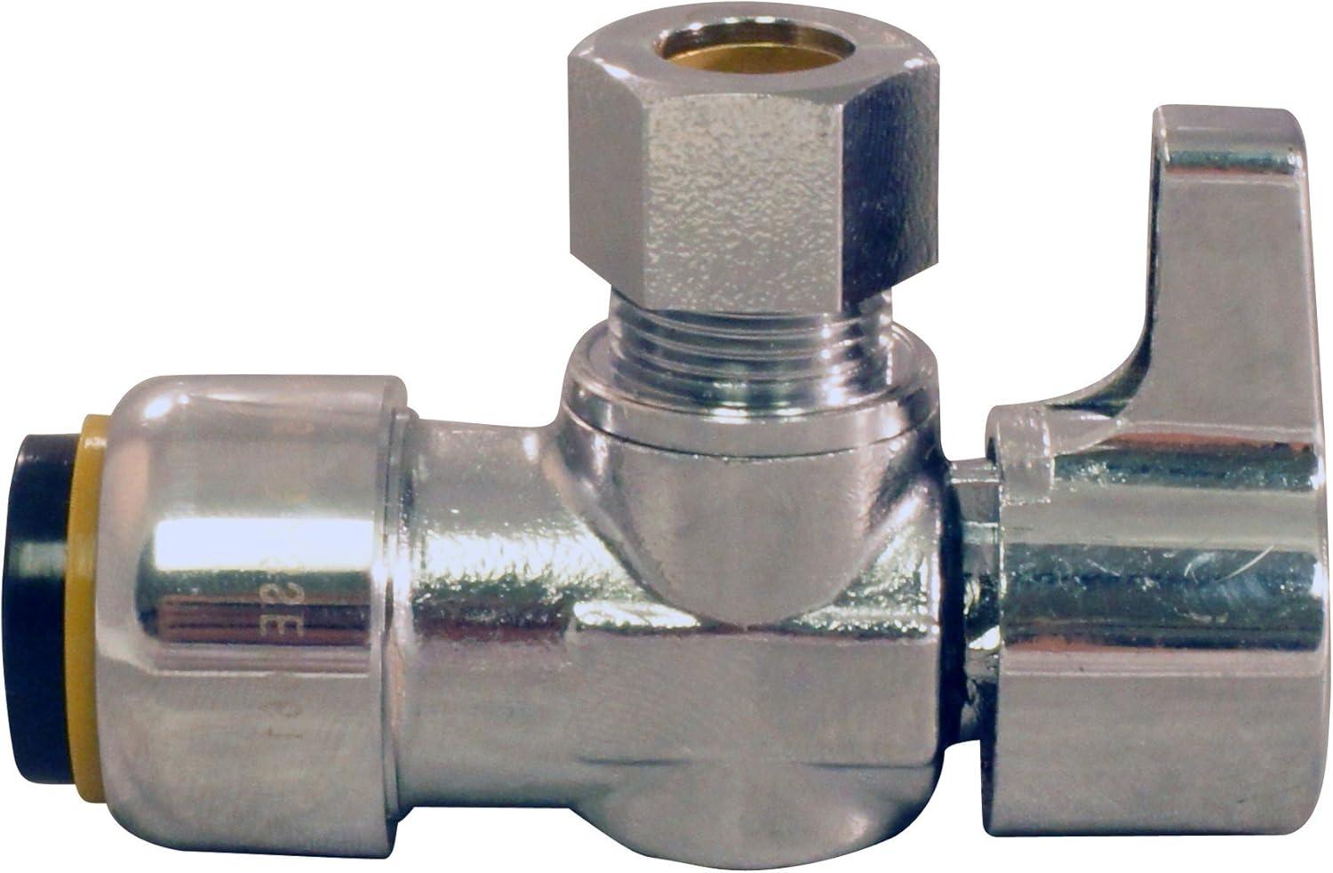 Tectite FSBVA1238C 1/2 in. Chrome-Plated Brass Push-to-Connect x 3/8 in. O.D. Compression Quarter-Turn Angle Stop Valve