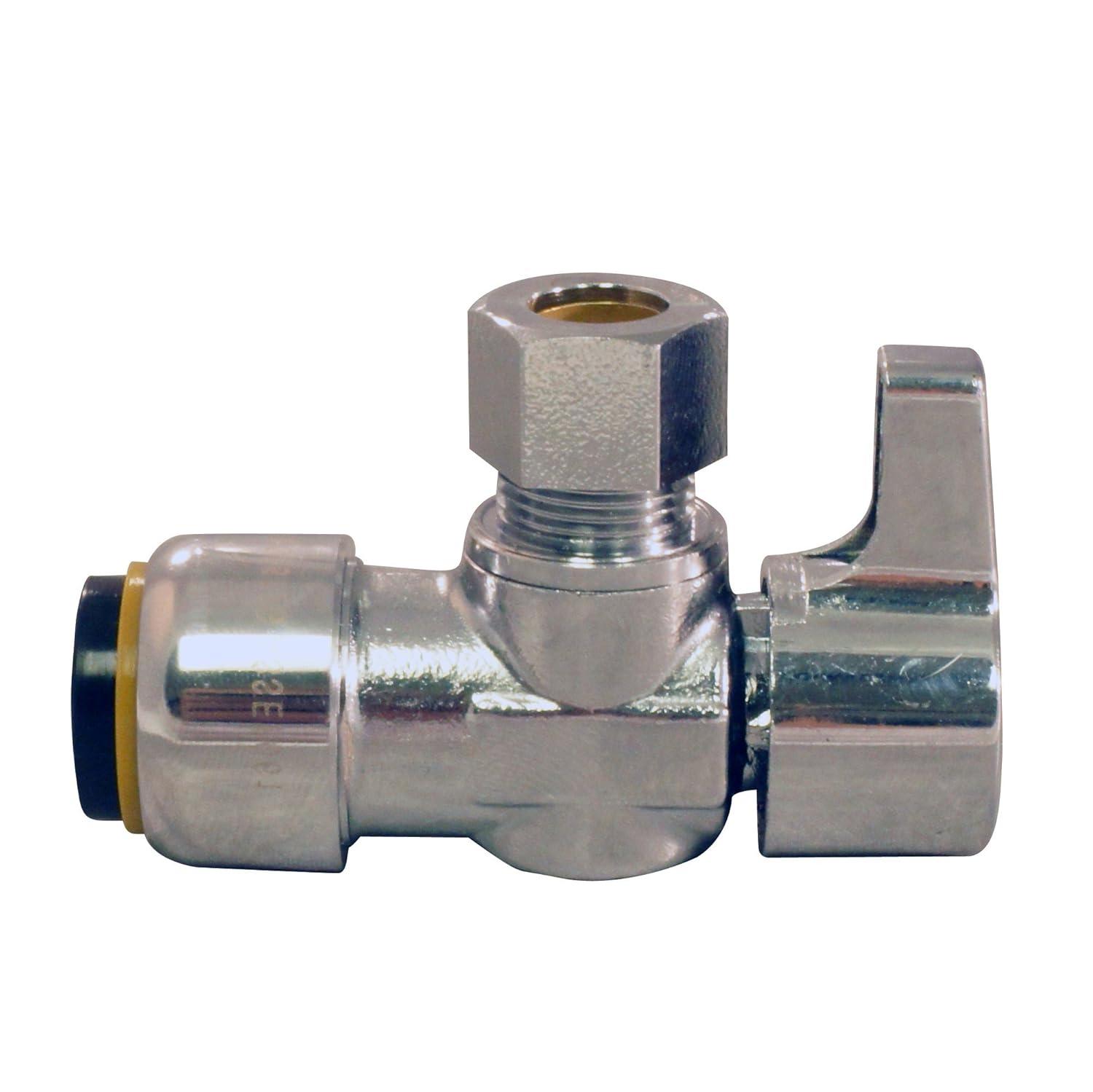 Tectite FSBVA1238C 1/2 in. Chrome-Plated Brass Push-to-Connect x 3/8 in. O.D. Compression Quarter-Turn Angle Stop Valve
