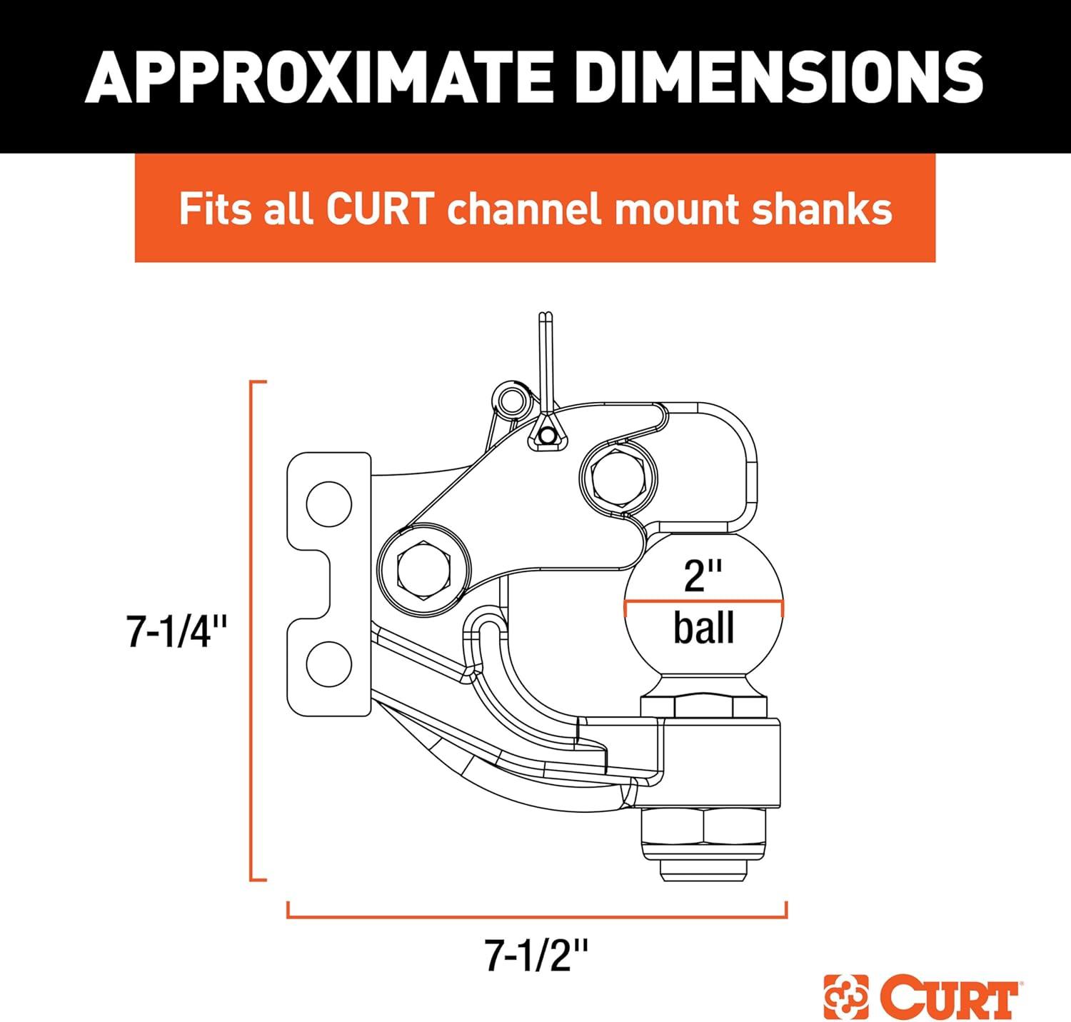 Black Channel Mount Pintle Attachment with 2-Inch Ball