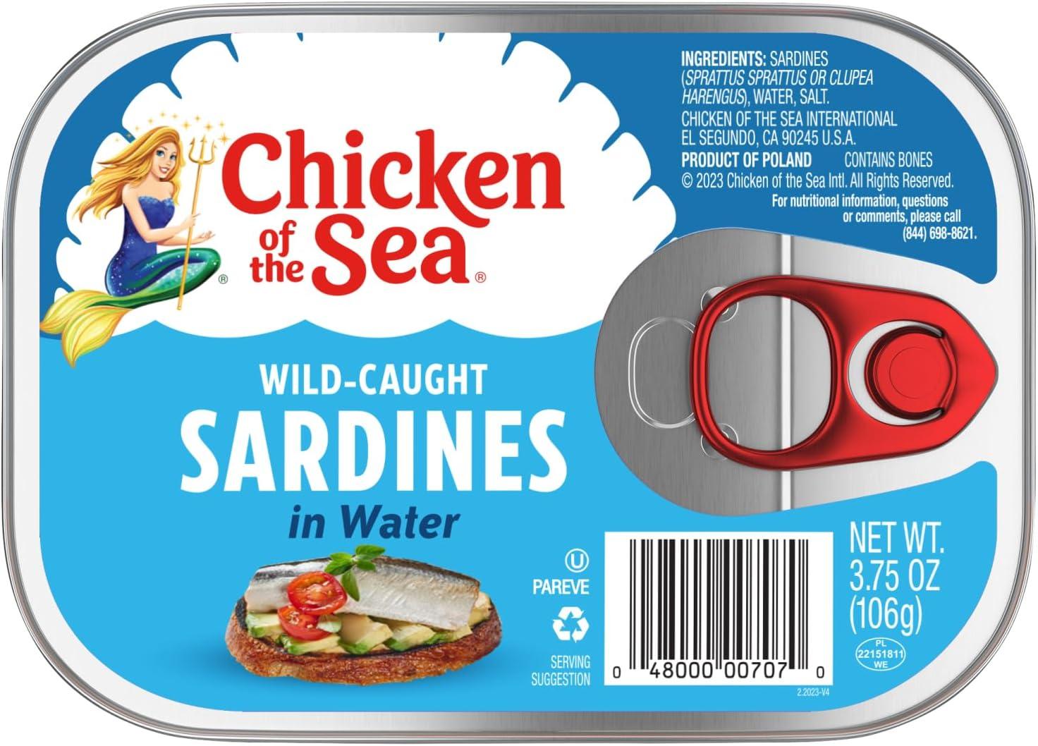 Wild-Caught Sardines in Water, 3.75 Ounce Cans, Pack of 18