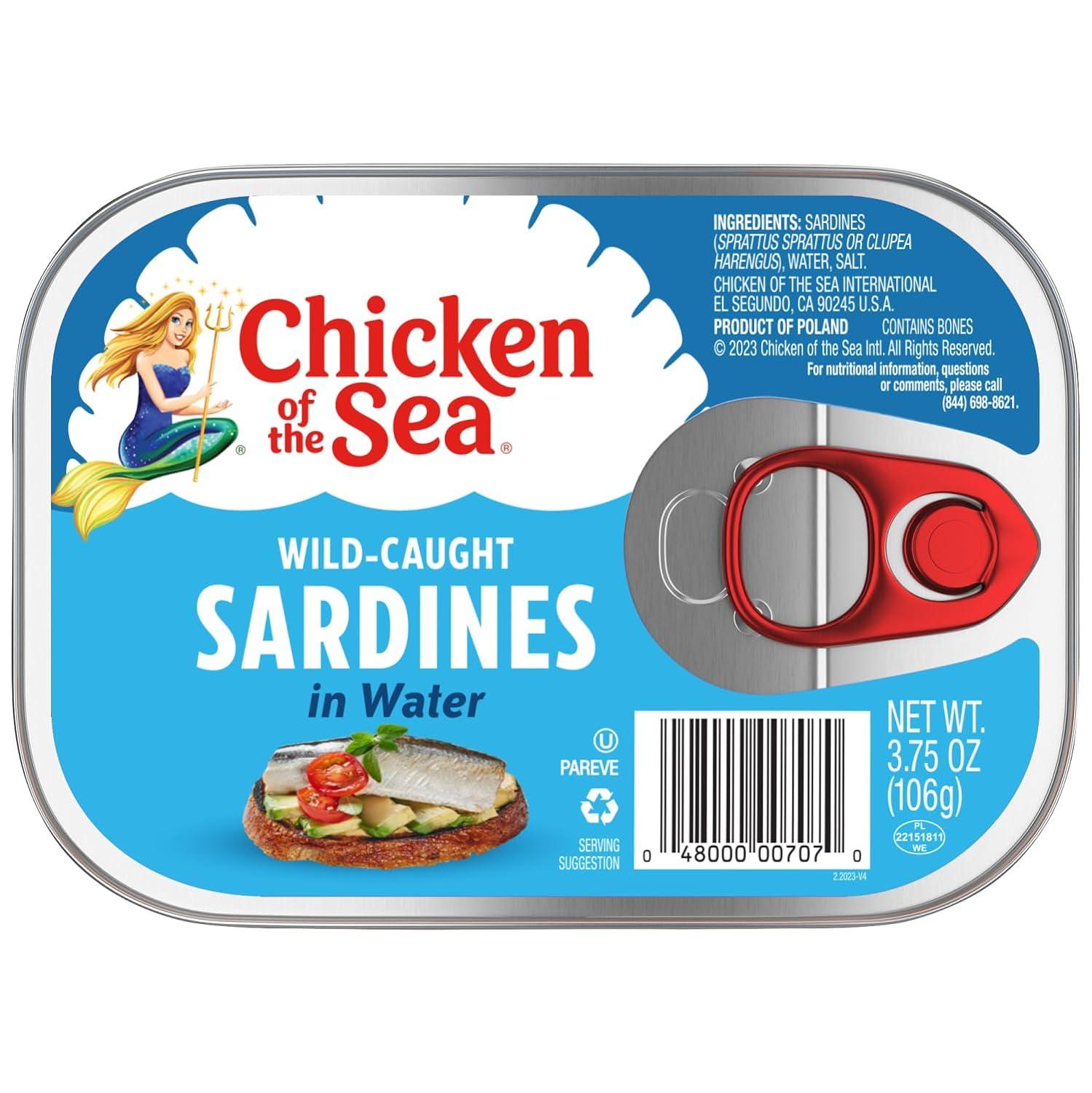 Chicken of the Sea Sardines in Water, 3.75 Ounce Cans (Pack of 18), Wild Caught Canned Sardines