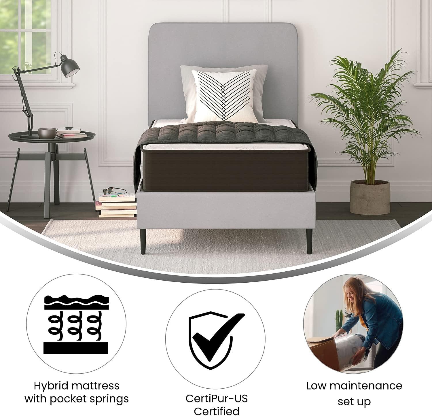 Flash Furniture 10" Hybrid Foam and Pocket Spring Mattress, Twin Mattress in a Box