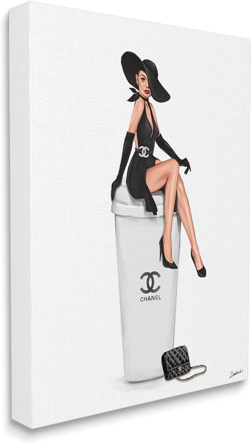 Stupell Industries Girl in Black Dress Fashion Food & Beverage Painting Gallery Wrapped Canvas Print Wall Art, 16 x 20