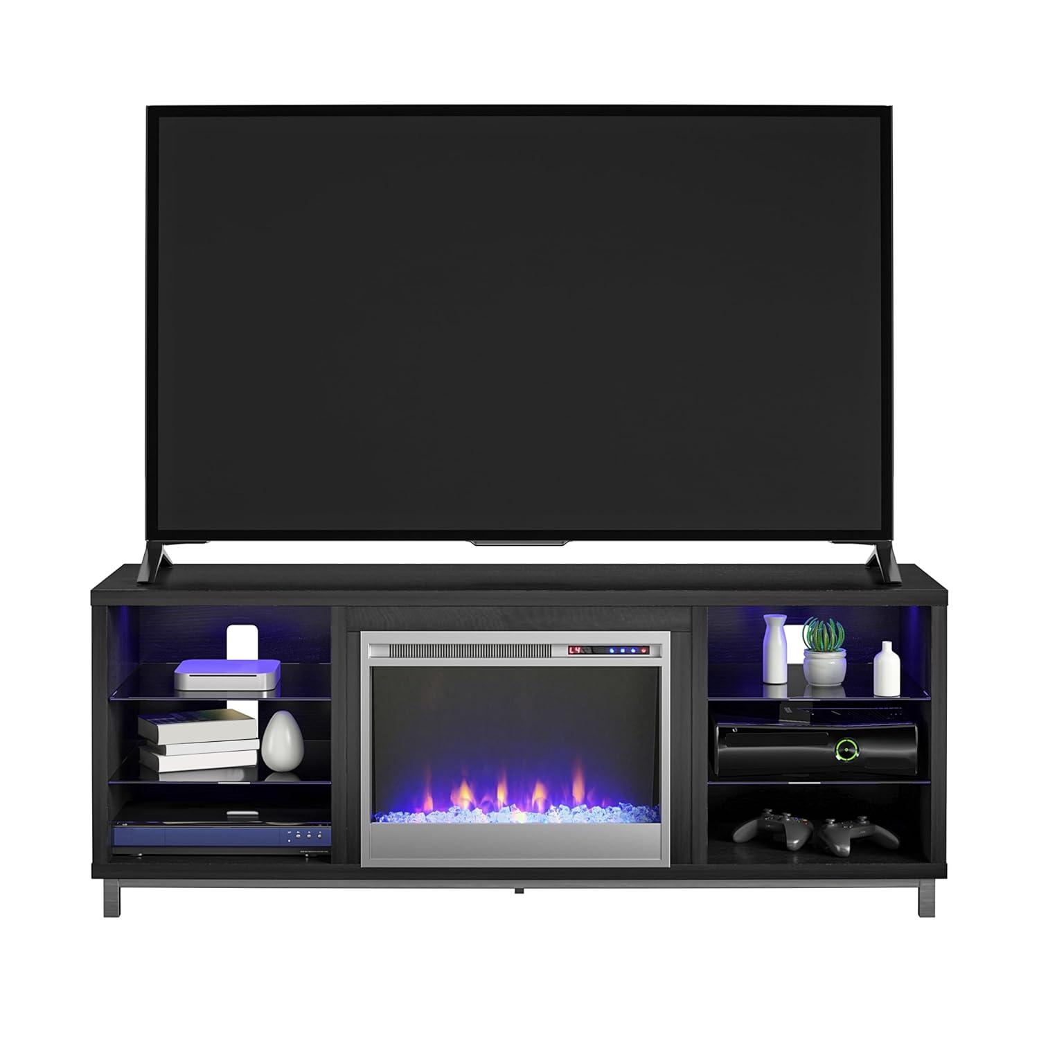 Ameriwood Home Lumina Fireplace Space Heater TV Stand for TVs up to 70", Black Oak