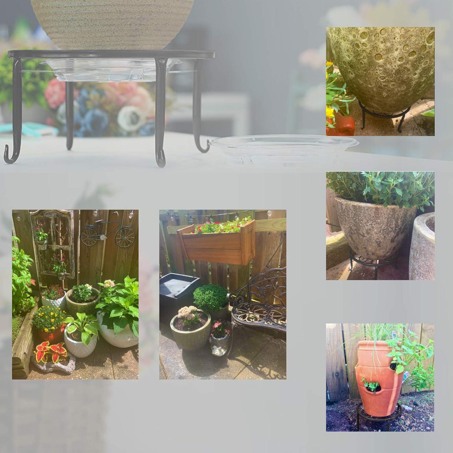 3 Pack 9 inches Metal Plant Stands with Saucer for Indoor and Outdoor Plants Heavy Duty Potted Heavy Duty Flower Pot Stand Holder Rustproof Iron Round Plant Shelf for Garden, Brown