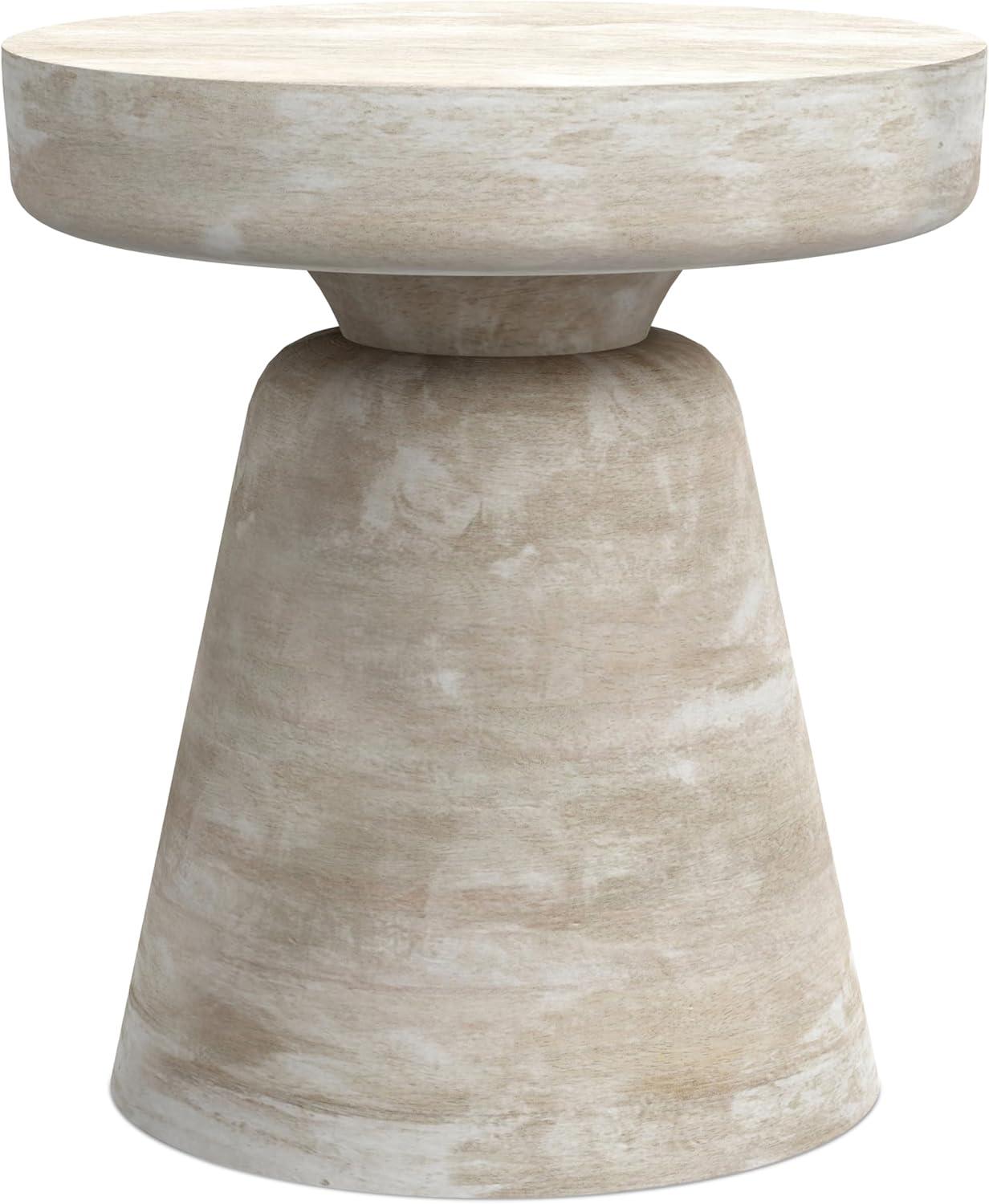 Simpli Home Robbie 16"W Solid Mango Wood Round Accent Table with Sculptural Design