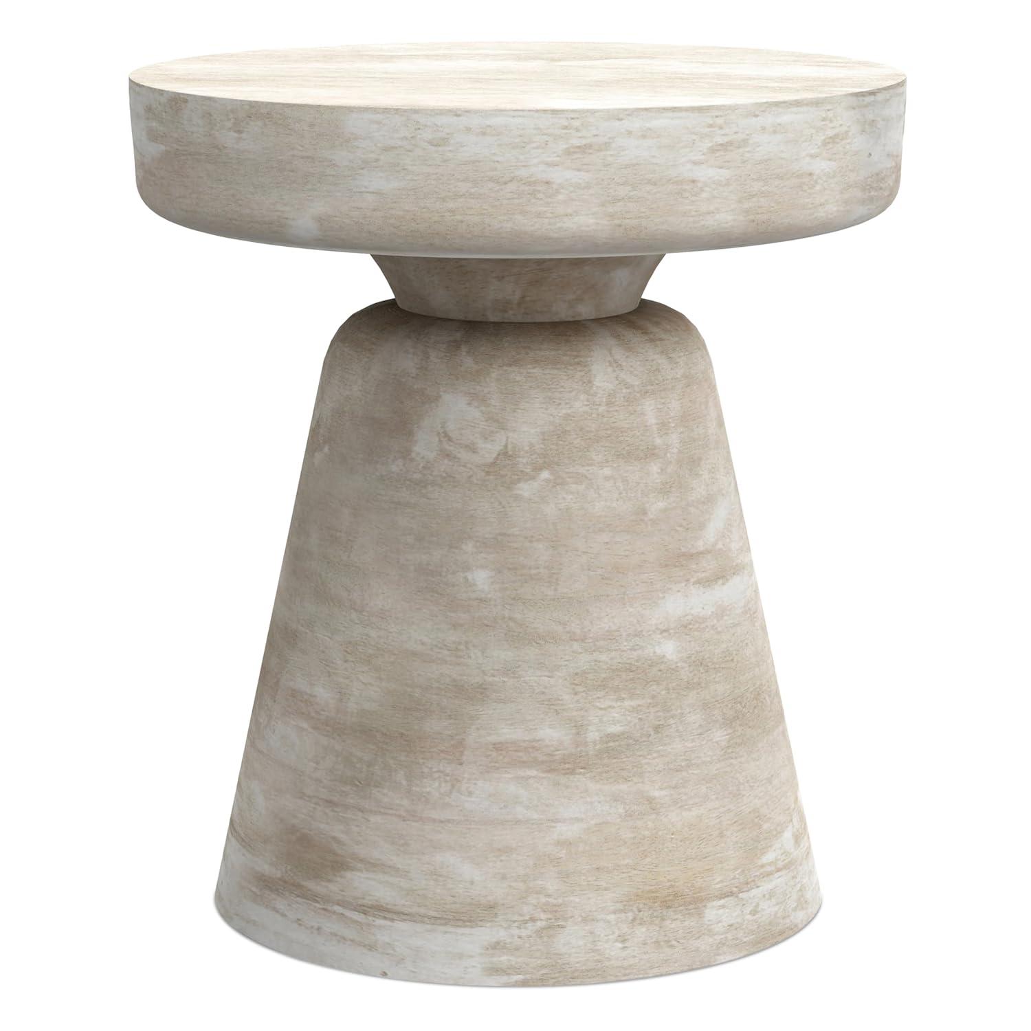 Simpli Home Robbie 16"W Solid Mango Wood Round Accent Table with Sculptural Design
