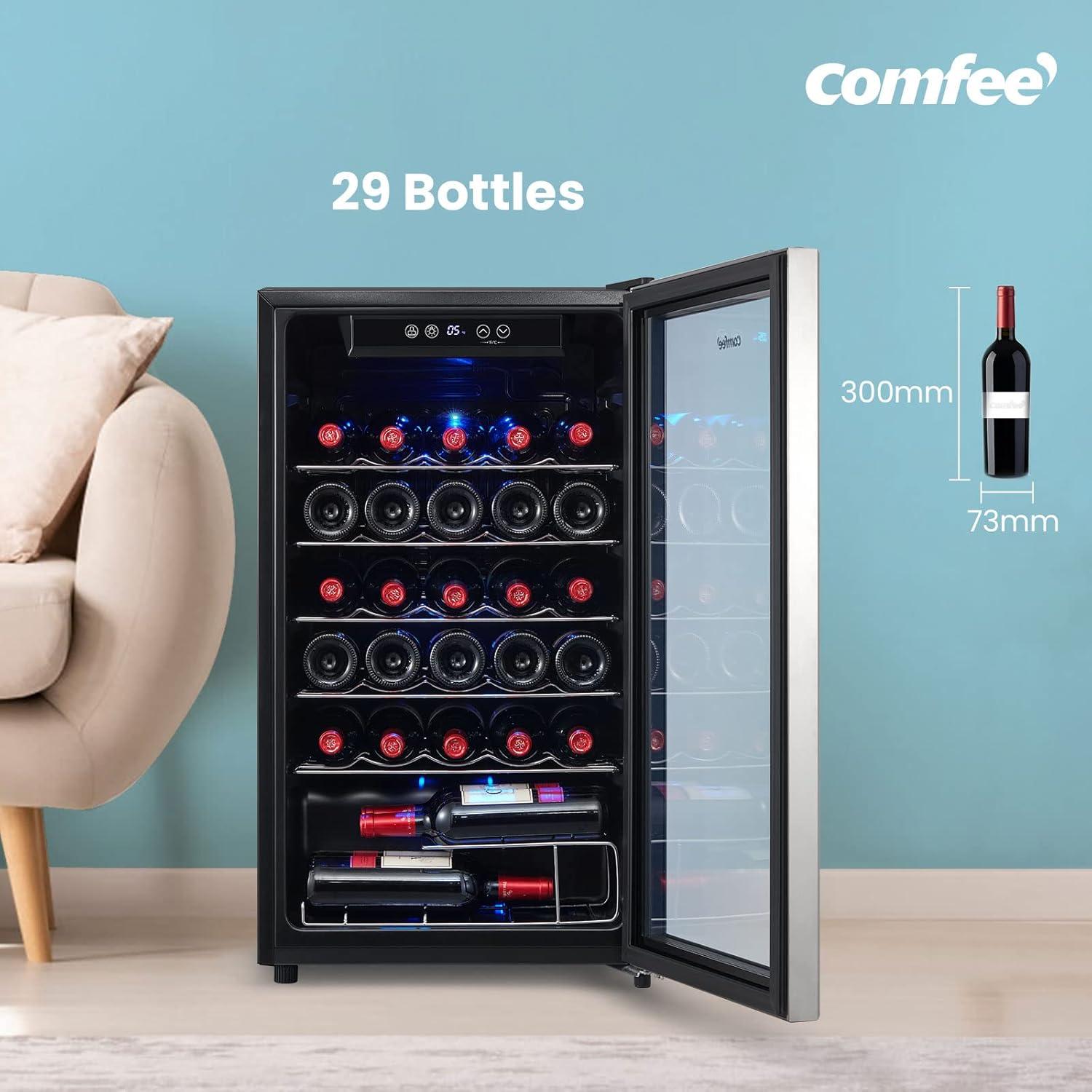 Comfee 18.9-in. 29-Bottle Freestanding Indoor Wine Cooler, Stainless Steel