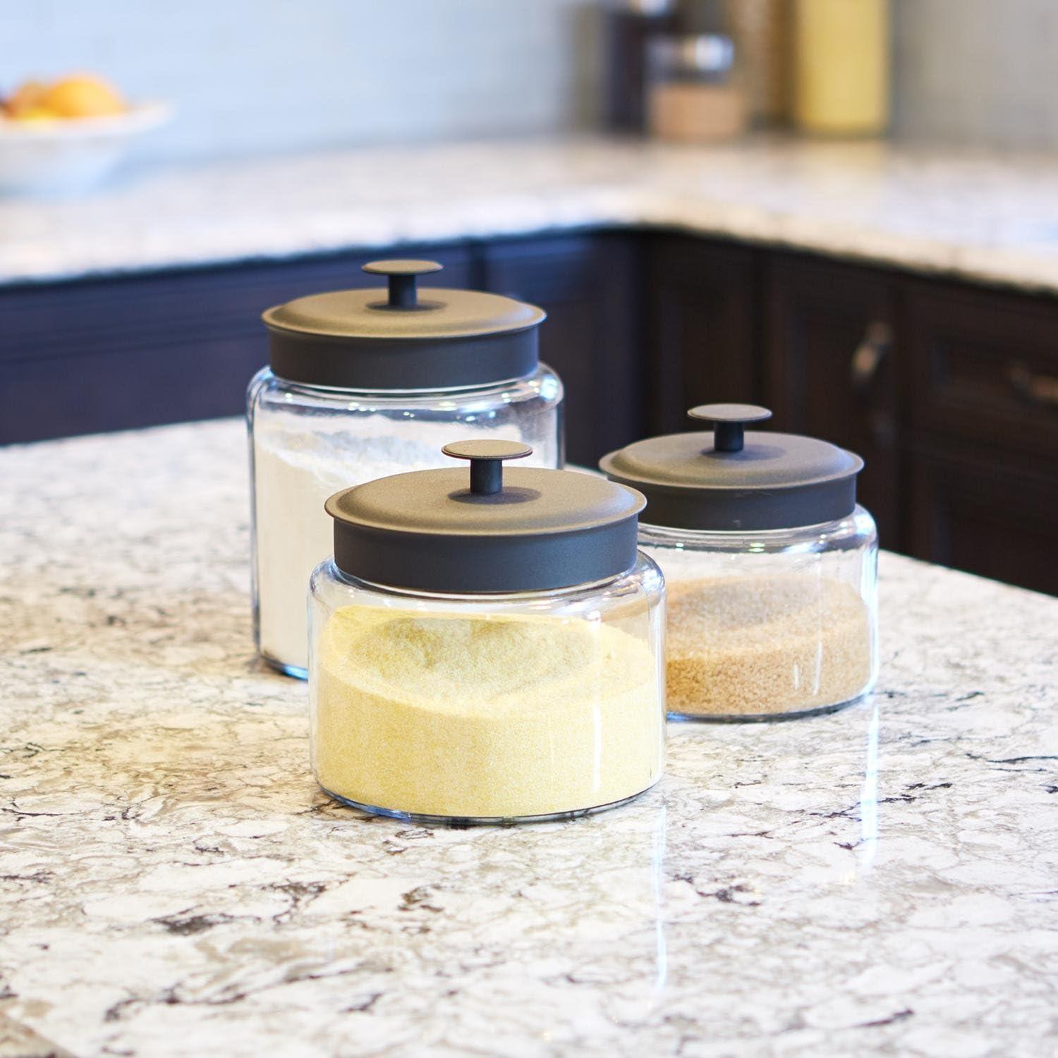 Anchor Hocking Glass Jars with Black Metal Lids, 3 Piece Set